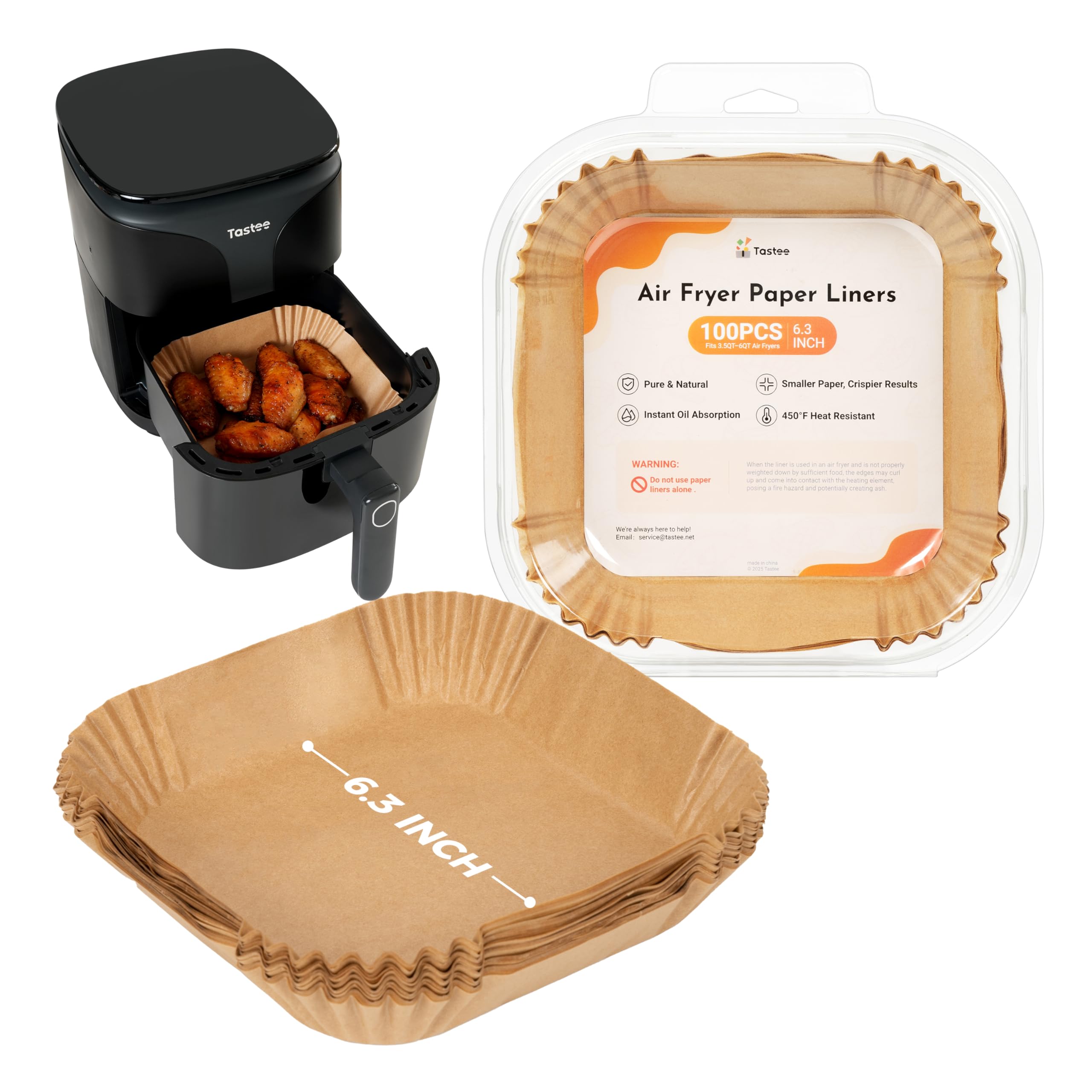Tastee Air Fryer Liners 100Pcs - Design for 3-6QT Air Fryer Baskets, Oil-Absorbent Disposable Paper Liners, 450F Heat Resistant,