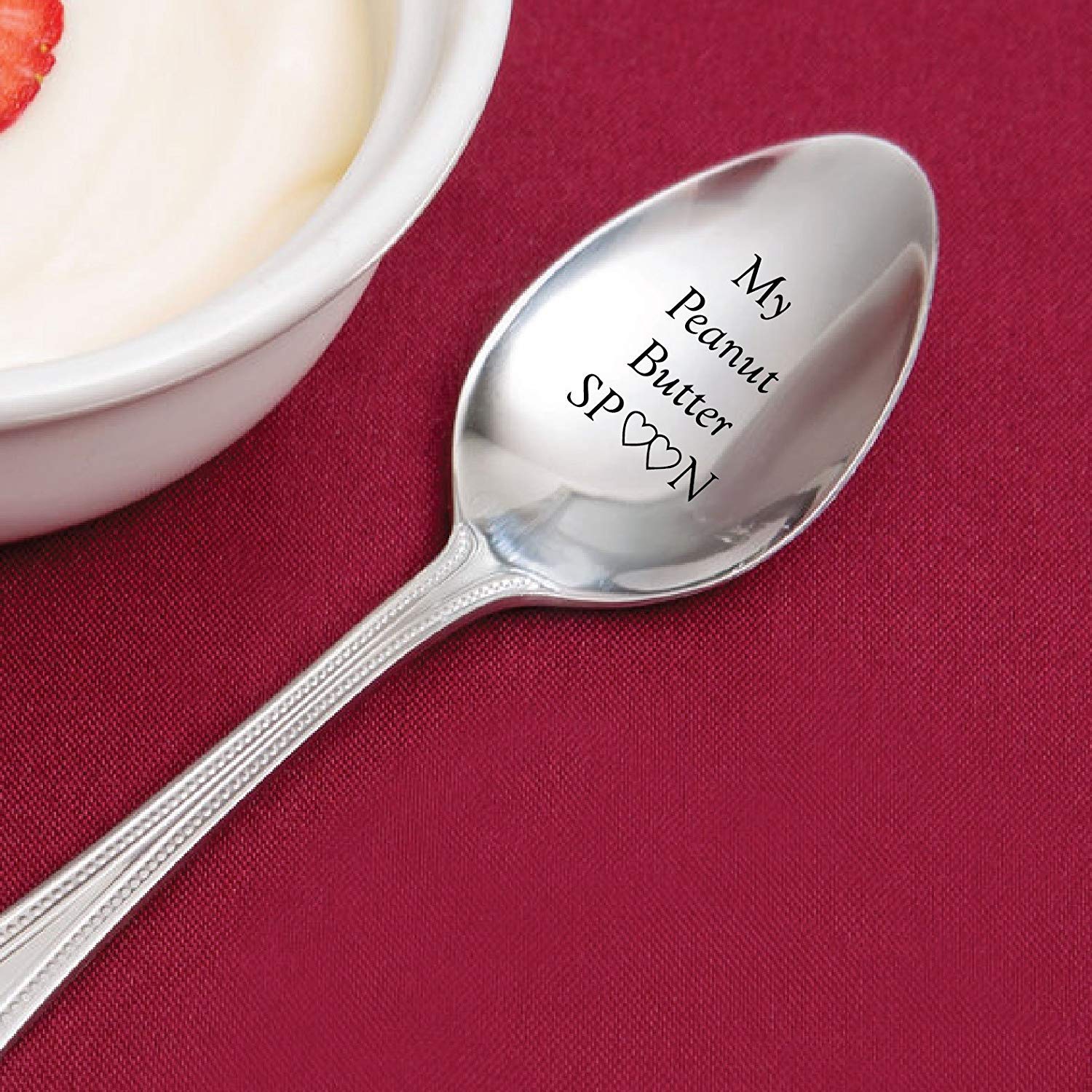 My Peanut Butter Spoon With Two Little Heart - Engraved Spoon Stainless Steel Silverware Flatware Unique Birthday Easter Basket Gifts For Boy Girl Mom Dad Kids - unique gifts - I love you - mom gift