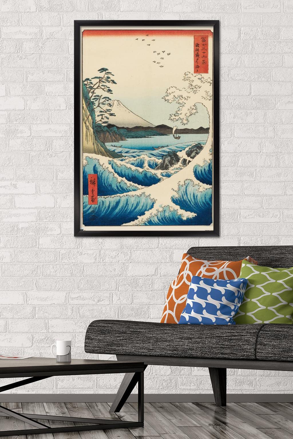 Trends International Hiroshige - The Sea At Satta Wall Poster, 22.375'' X 34'', Black Framed Version