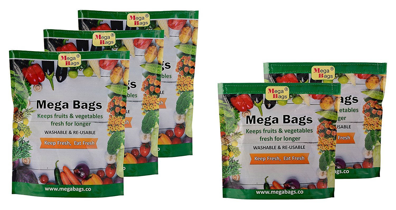 AntiFungal & AntiMicrobial Icar Approved Vegetable Fridge Bags Keep Veggies Fresh 15+ Days. Reusable, Washable, EcoFriendly. 