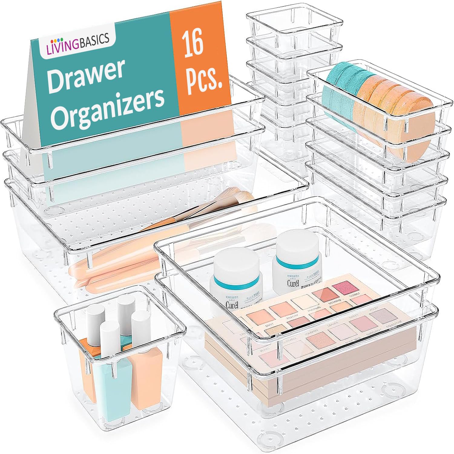Livingbasics 16 Pieces, 5 Sizes Unbreakable Drawer Organizer/Drawers Organisers/Make Up Organiser/Drawer Divider Tray/Makeup Dre