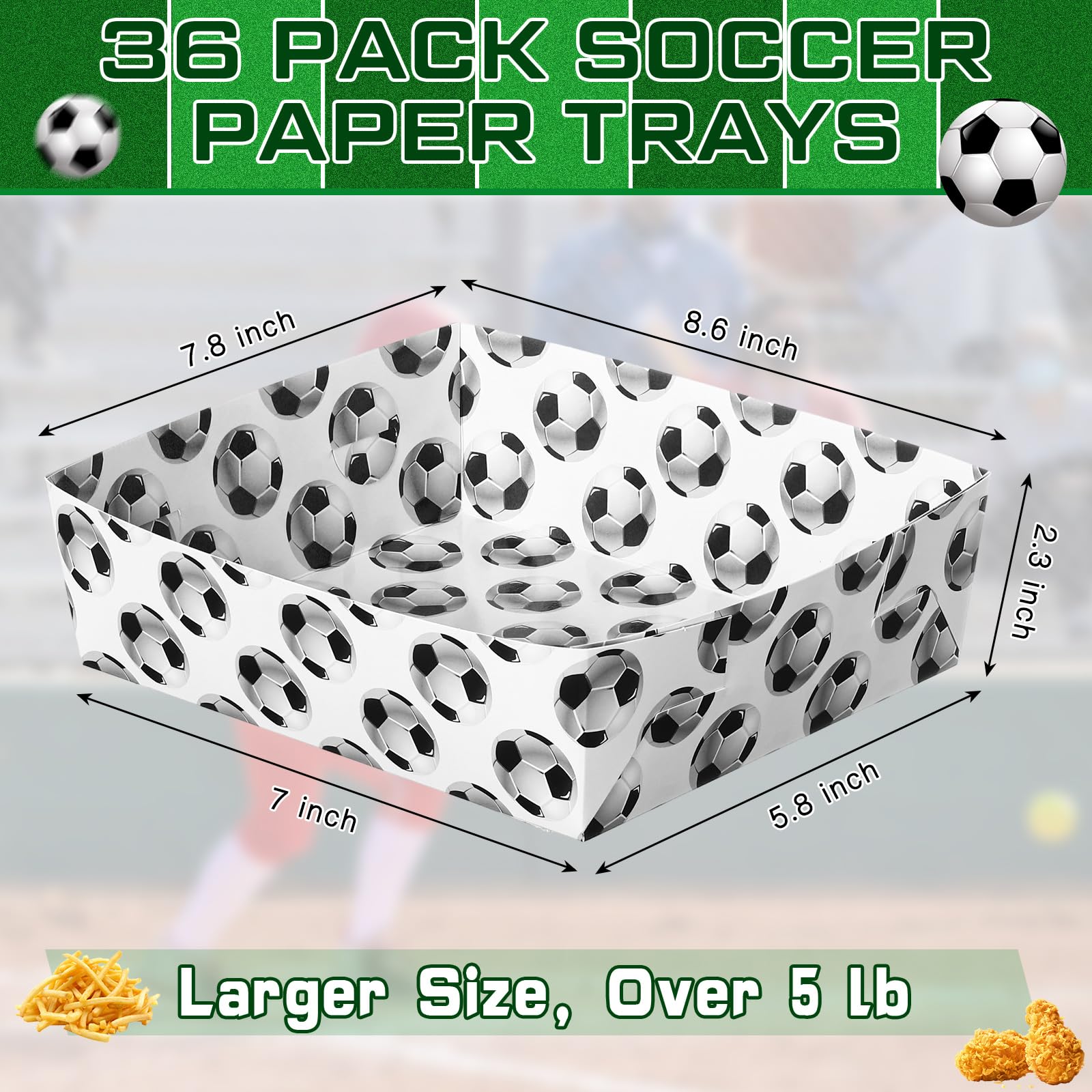 Teling 36 Pack Soccer Theme Party Supplies 5 Lb Soccer Plates Food Trays Nacho Boats Large Paper Food Boats Nacho Trays Disposab