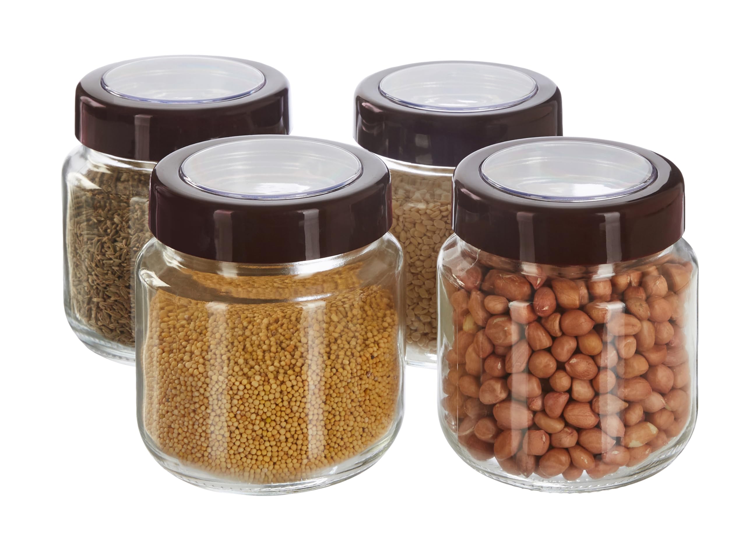 Amazon Brand  Solimo Glass Transparent Storage Jar With Brown Cap For Pickles, Spices | Bpa Free | Set Of 4 | 500 Ml