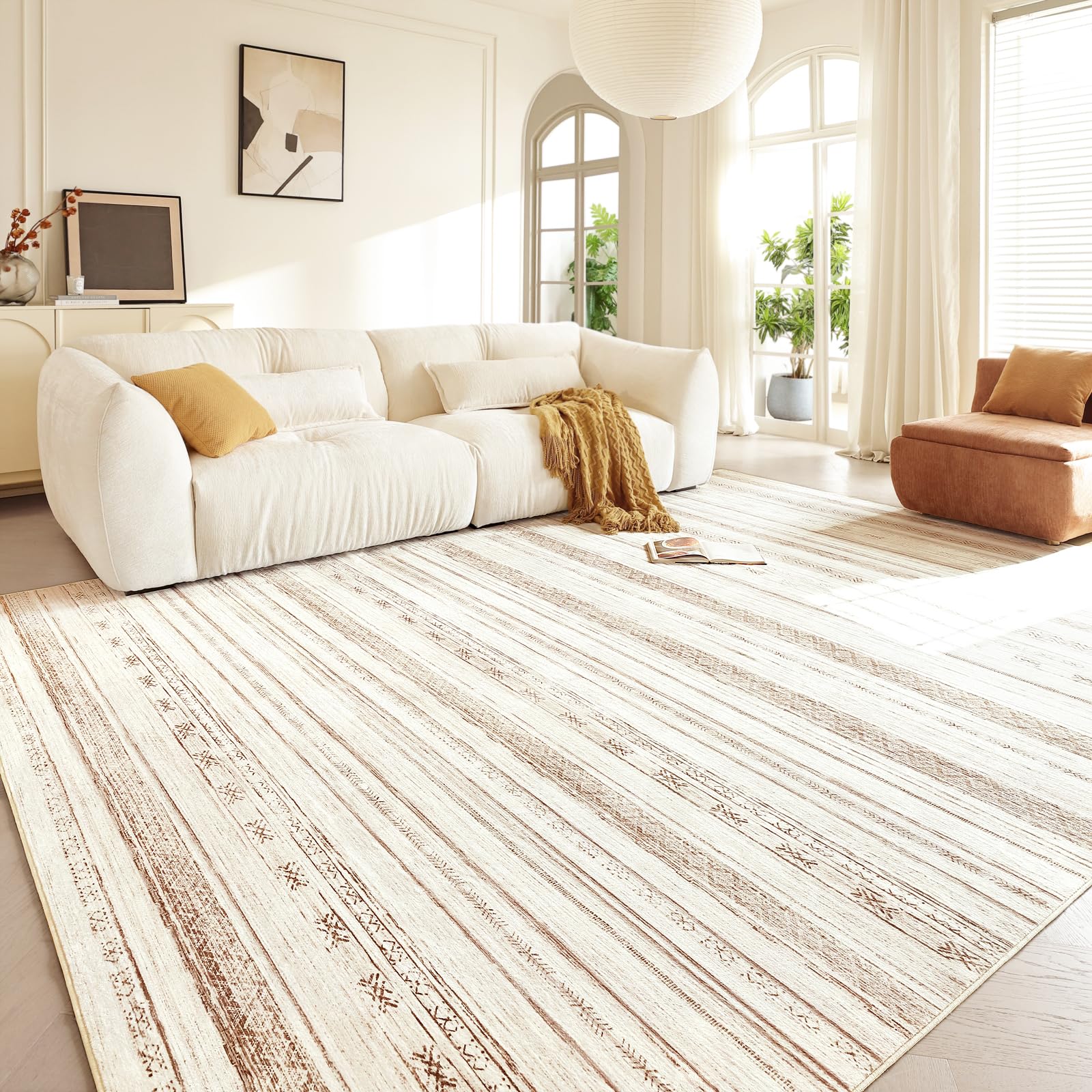 Boraya Area Rugs for Living Room: 6x9 Washable Boho Rug for Bedroom Large Neutral Bohemian Moroccan Farmhouse Geometric Dining R