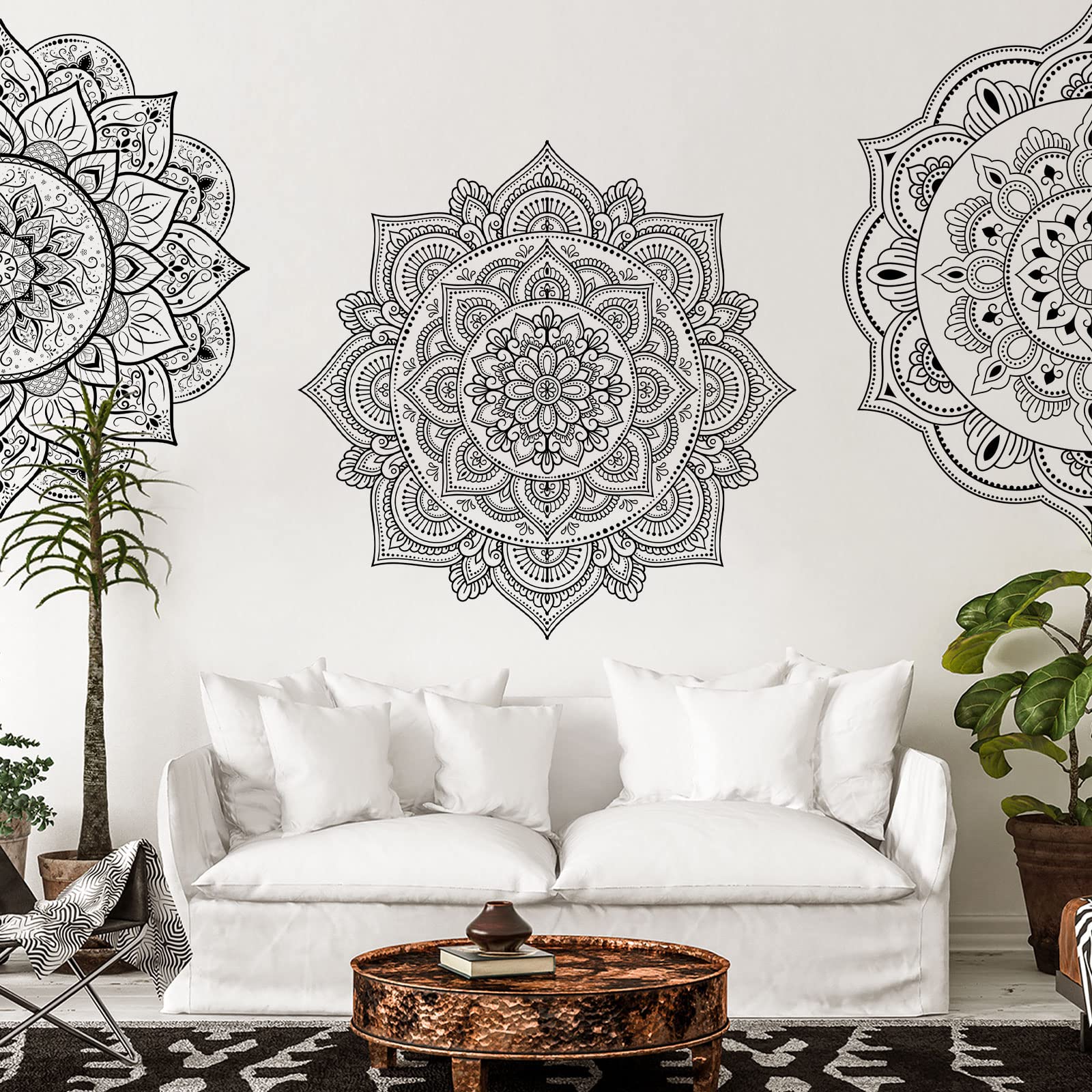 4 Pcs Half Mandala Wall Decal Boho Mandala Wall Sticker Hippie Mandala Vinyl Wall Decals Flower Wall Stickers Headboard Wall Dec