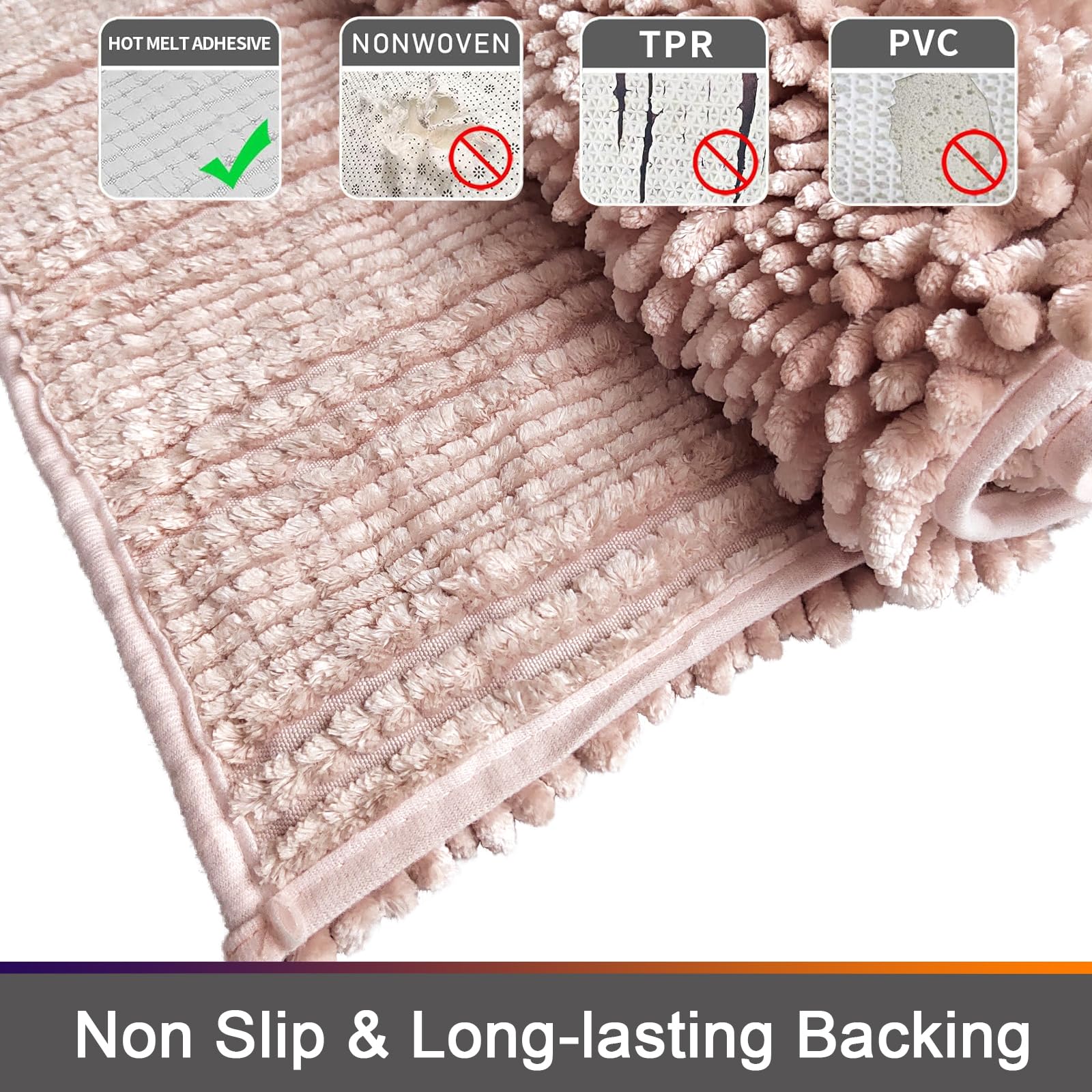 Civkor Bath Mats for Bathroom Pink Bathroom Rugs Runner Long Chenille Bathroom Rug Set 47x20 Plus 31x20 Non Slip Backing Extra Soft & Absorbent Thick Shaggy Floor Mats  Machine Washable