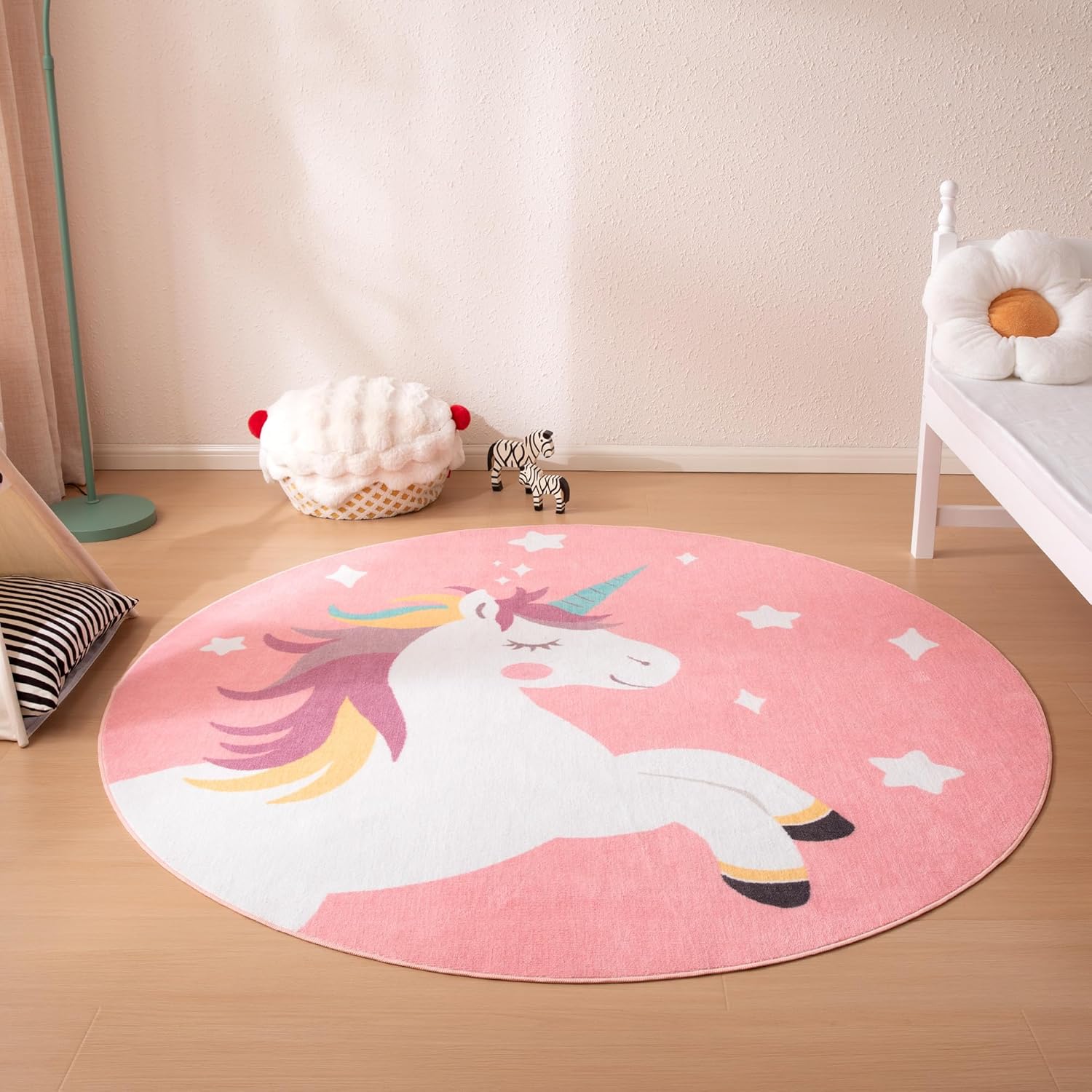 Machine Washable Non Slip Kids Rugs for Living Room & Bedroom - Pink Unicorn