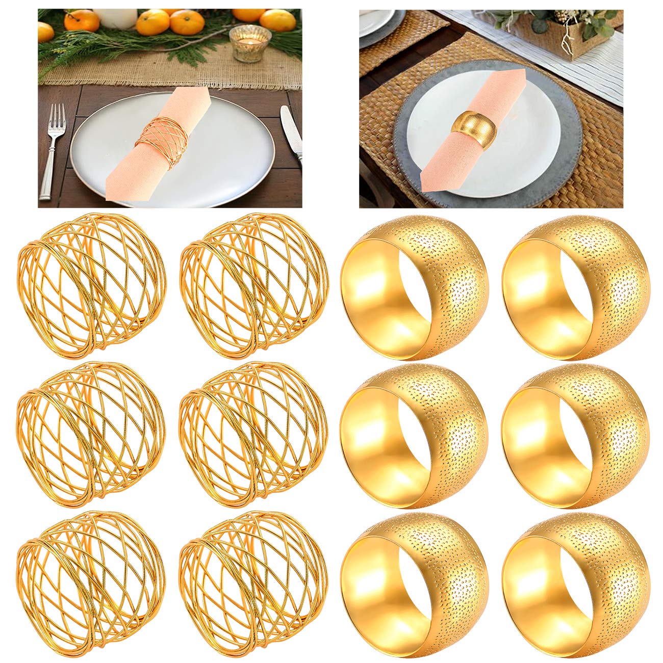 Napkin Rings Set Of 12, Gold Decorative Metal Napkin Holder For Wedding Party Holiday Banquet Christmas Circle Serviette Buckle