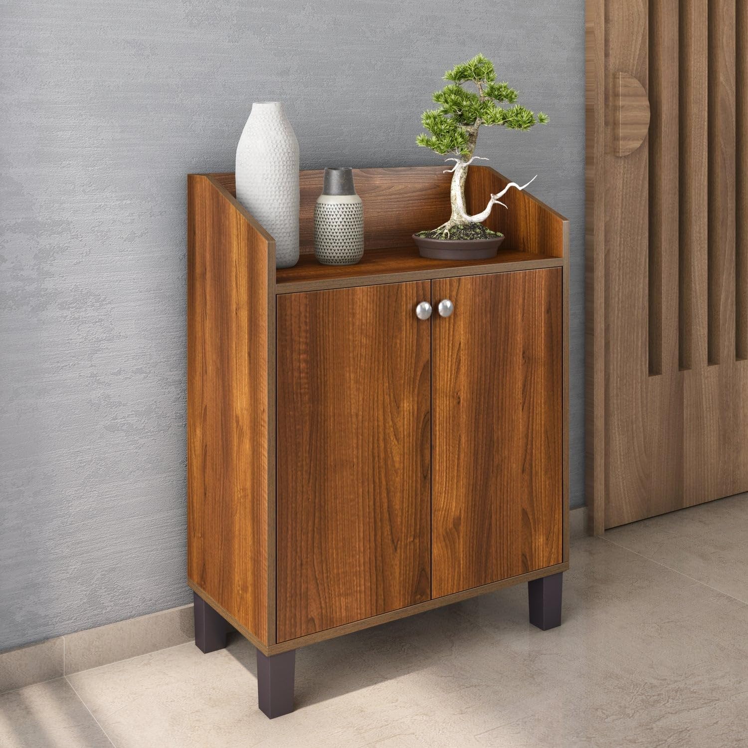 Nilkamal Aze Neo 4 Shelf Engineered Wood Shoe Cabinet|Freestanding Shoe Rack|Closed Storage Organizer For Entryway, Hallway|1 Ye