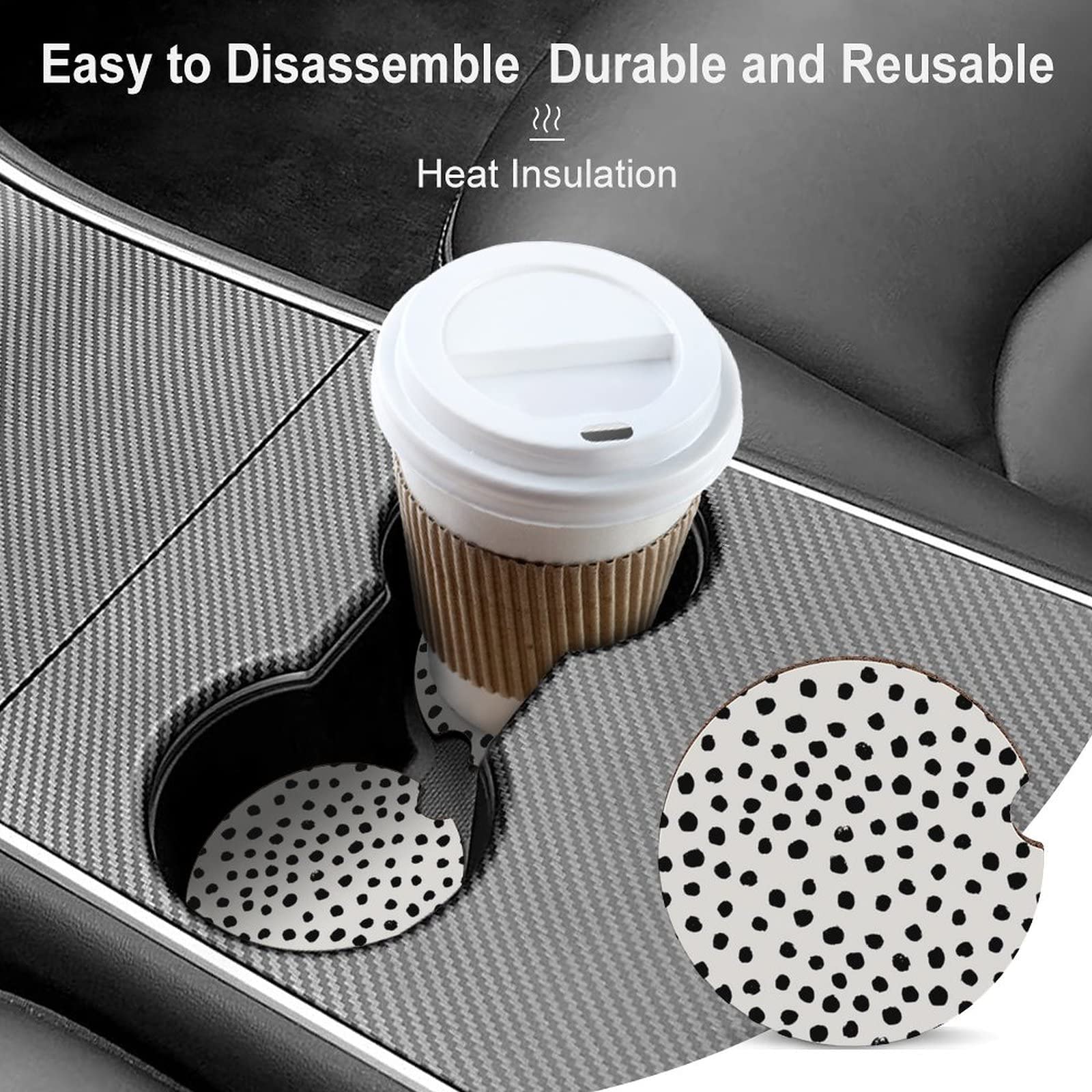 Sxboxing Absorbent Car Cupholder Coaster 2 Pack,Ceramic Stone With A Finger Notch For Women & Lady,Cork Base Drink Coasters 2.56