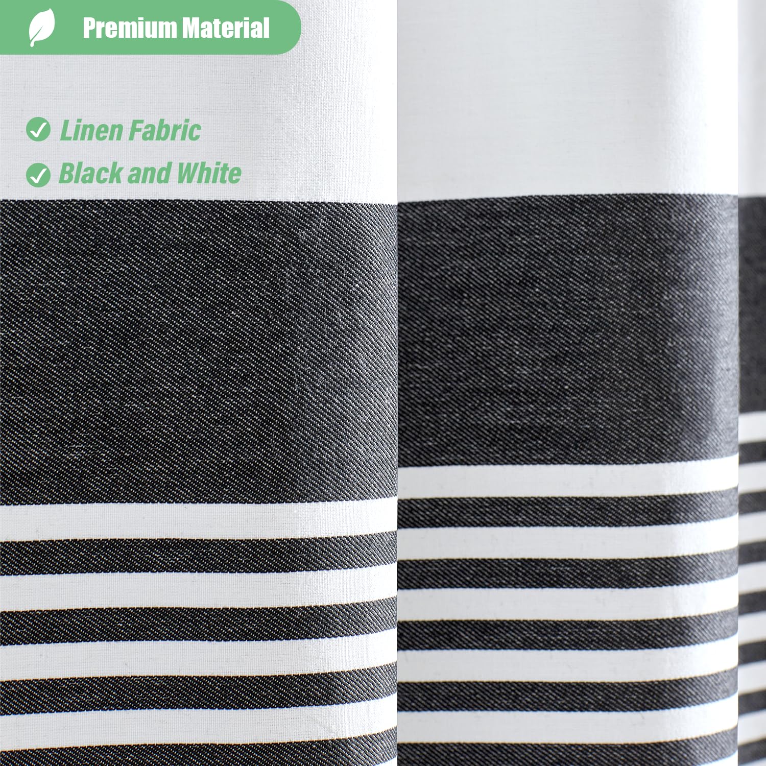 Dynamene Stall Fabric Shower Curtain,60 Inch Modern Farmhouse Black And White Boho Striped Cotton Cloth Shower Curtain With Tass