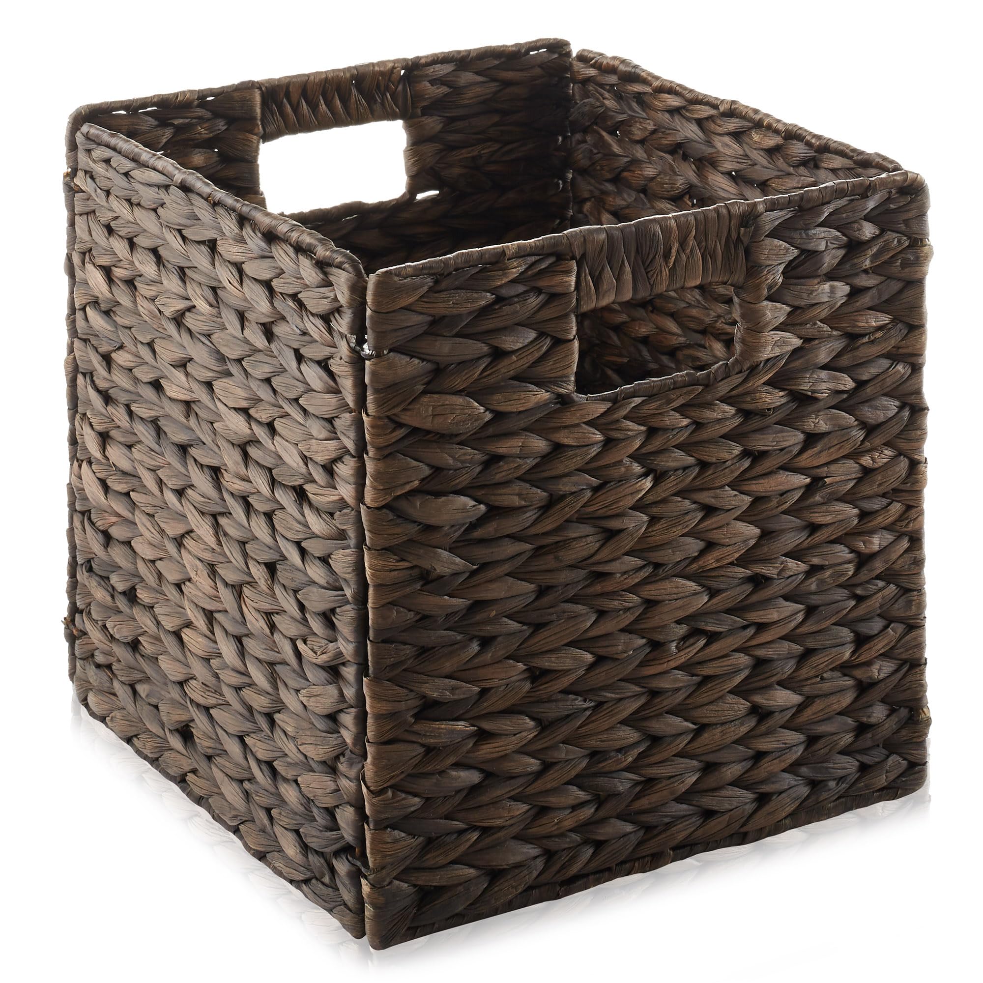 Casafield 10.5'' X 10.5'' Water Hyacinth Storage Baskets, Espresso - Set Of 4 Collapsible Cube Organizers, Woven Bins For Bathro