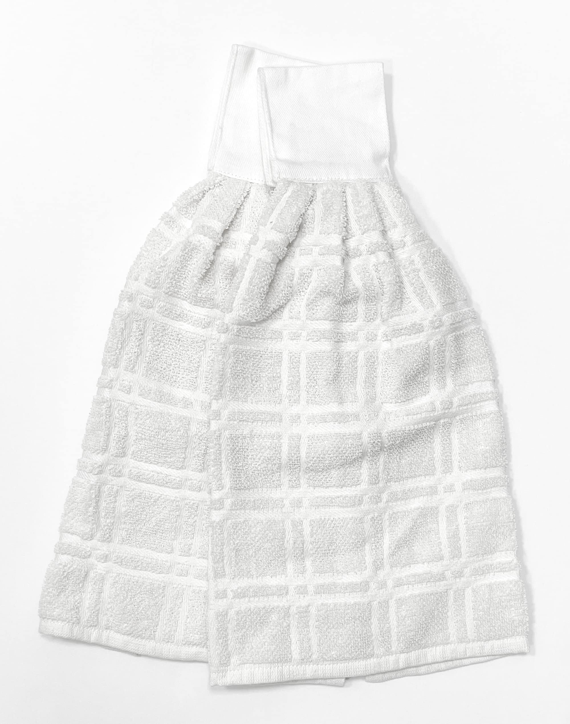 Zenvy Tie Latch Towels Set Of 2 | Hanging Hand Towels Set With Hook & Loop Closure (White) | Made In India