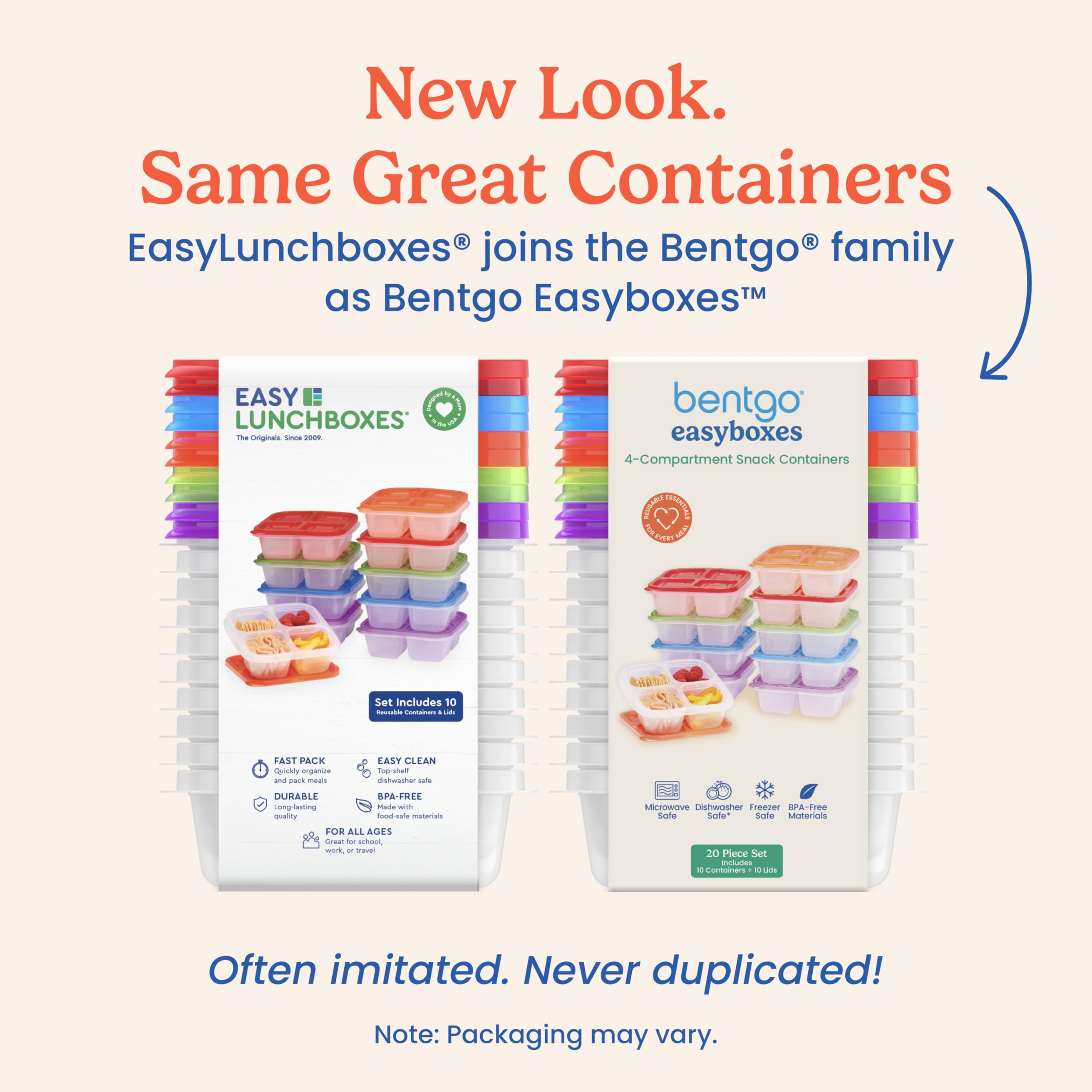 Bentgo Easyboxes 4-Compartment Snack Containers - 20-Piece Set With 10 Trays & 10 Custom-Fit Lids To Seal In Freshness - Reusabl