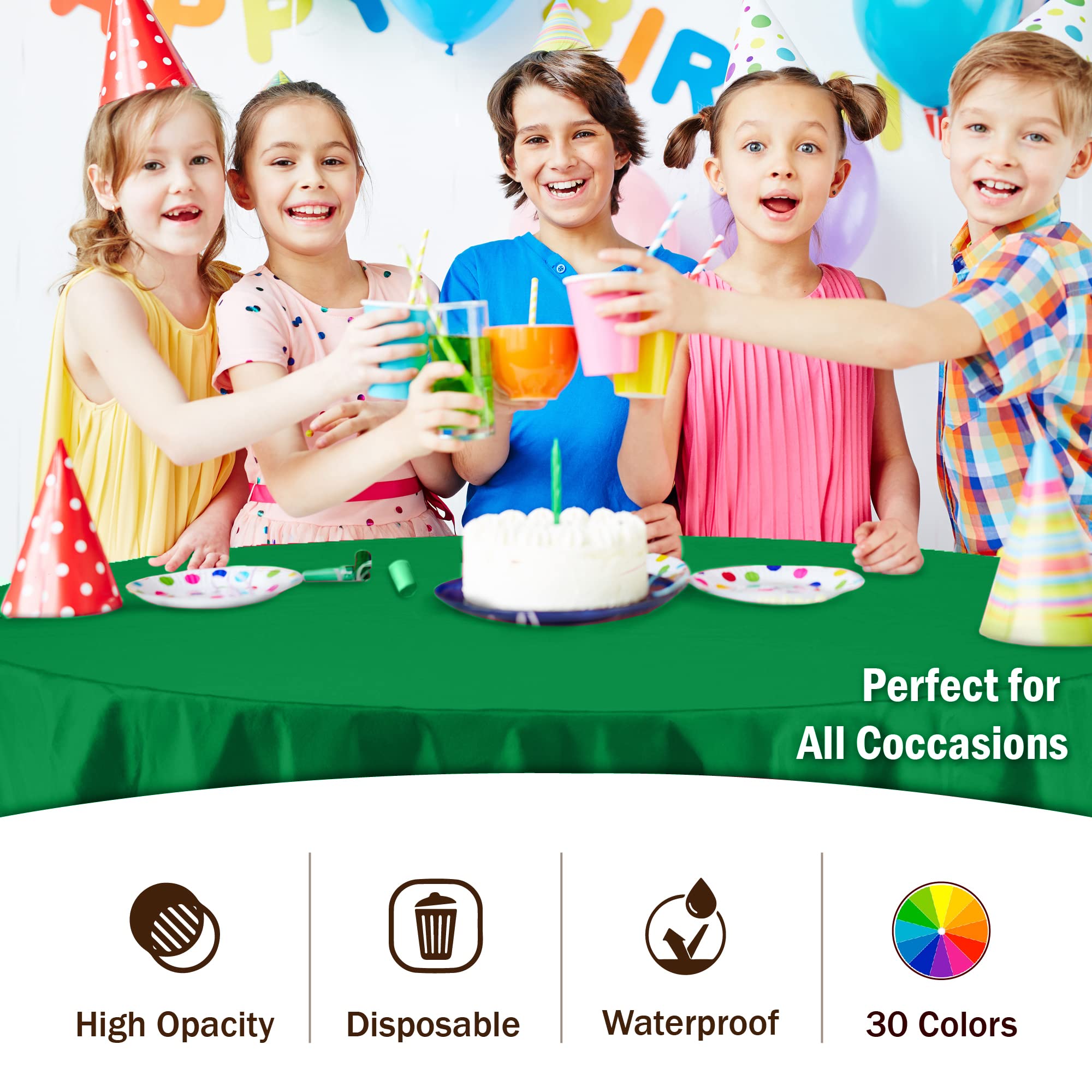 Exquisite 6-Pack Premium Plastic Tablecloth 84In. Round Plastic Table Cover - Emerald Green