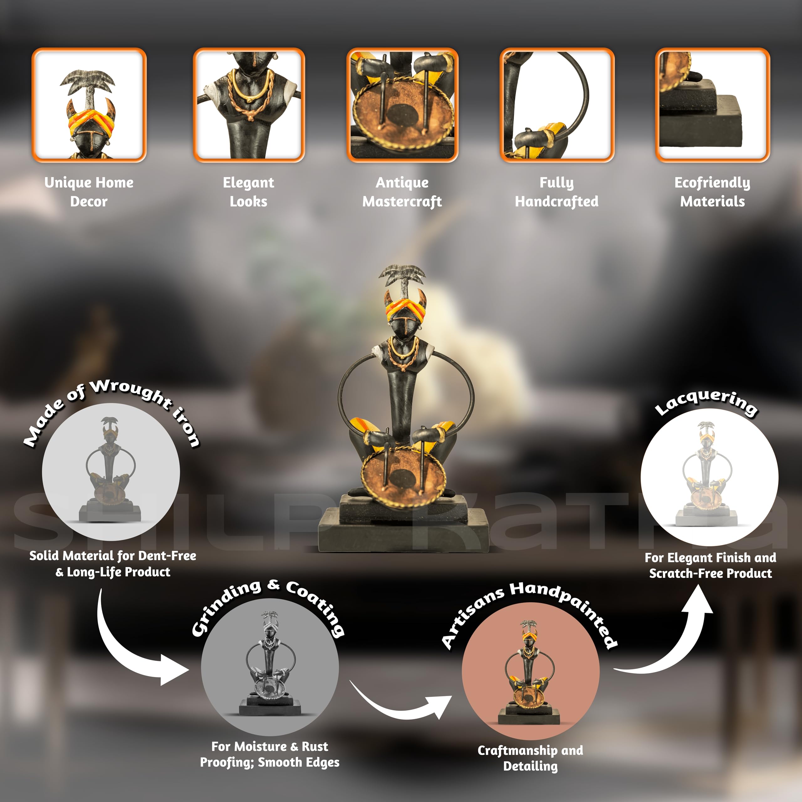 SHILP KATHA Bastar Antique Art for Home Decor | Tribal Musician for Living Room | Handmade Showpiece for Gifting | Nagada