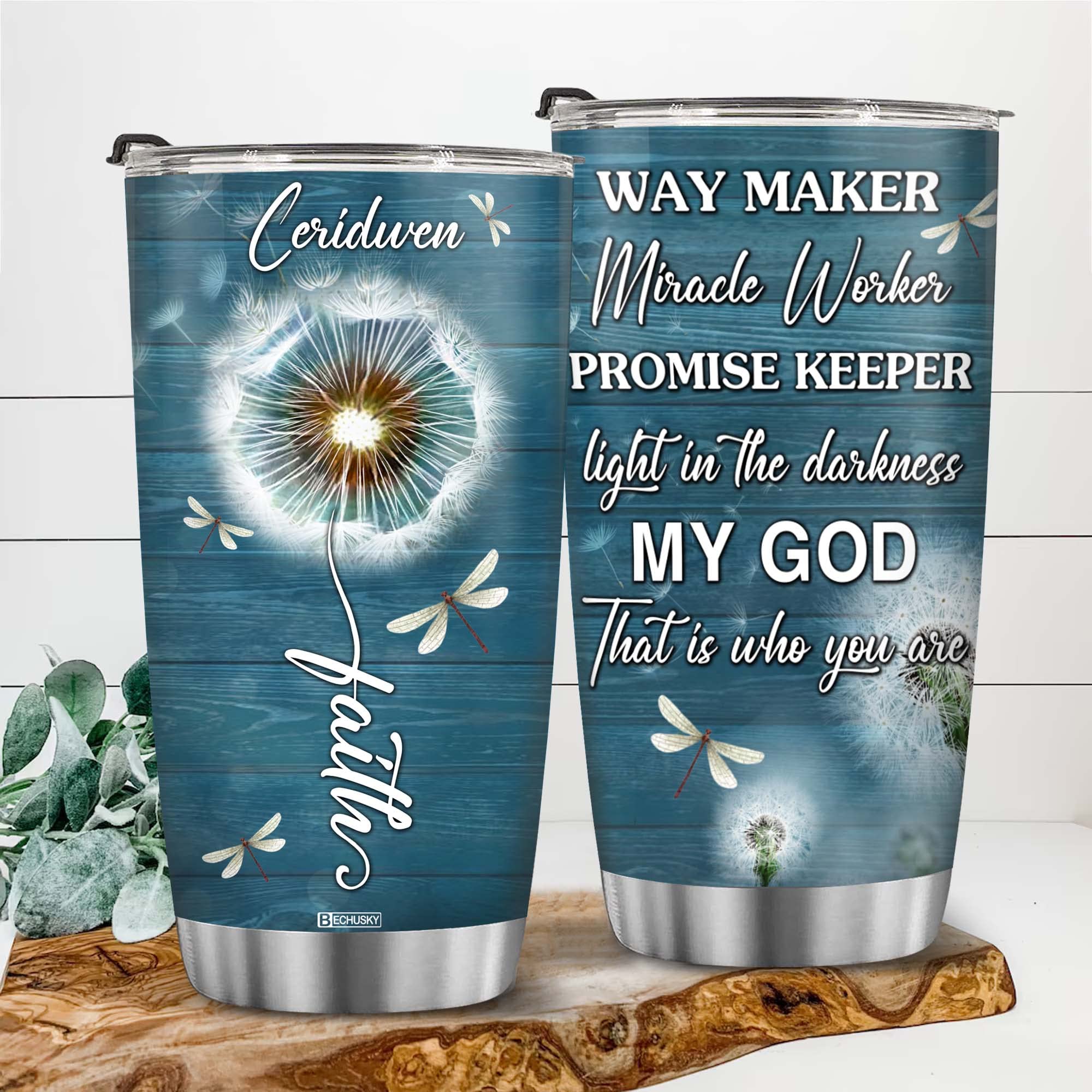 Bechusky Personalized Christian Gifts Religious Gifts For Women Faith Dragonfly Dandelion Tumbler Christian Gifts For Women - Bi
