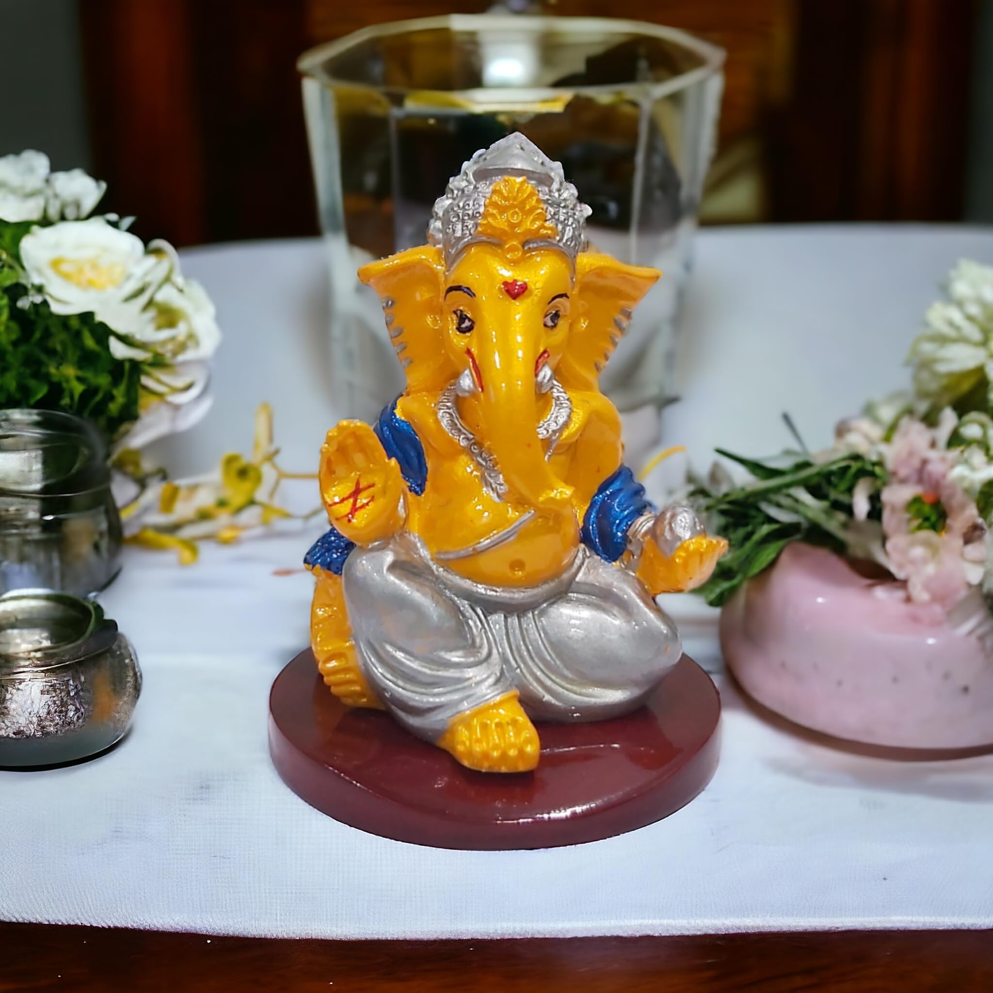 The Cube Mart Ganesh Idol For Car Dashboard Small Ganesha Murti Ganpati Idol For Home Decor Puja Lord Ganesh Statue Gift For Off