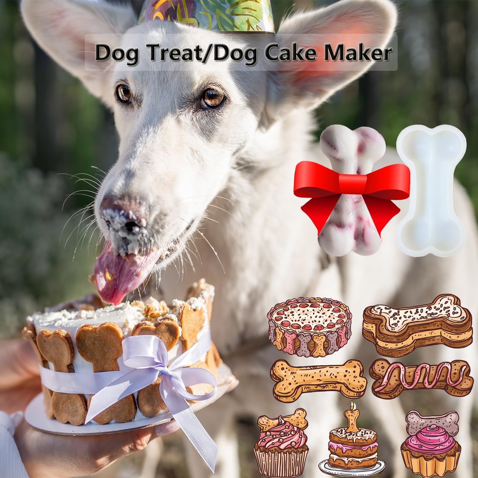 SIUPER 7.5IN Big Bone Dog Cat Treat Mold 1 Pack, DIY Flavors for Puppy. Food Safe Silicone for Oven. Large Ice Cube Mold for Pet