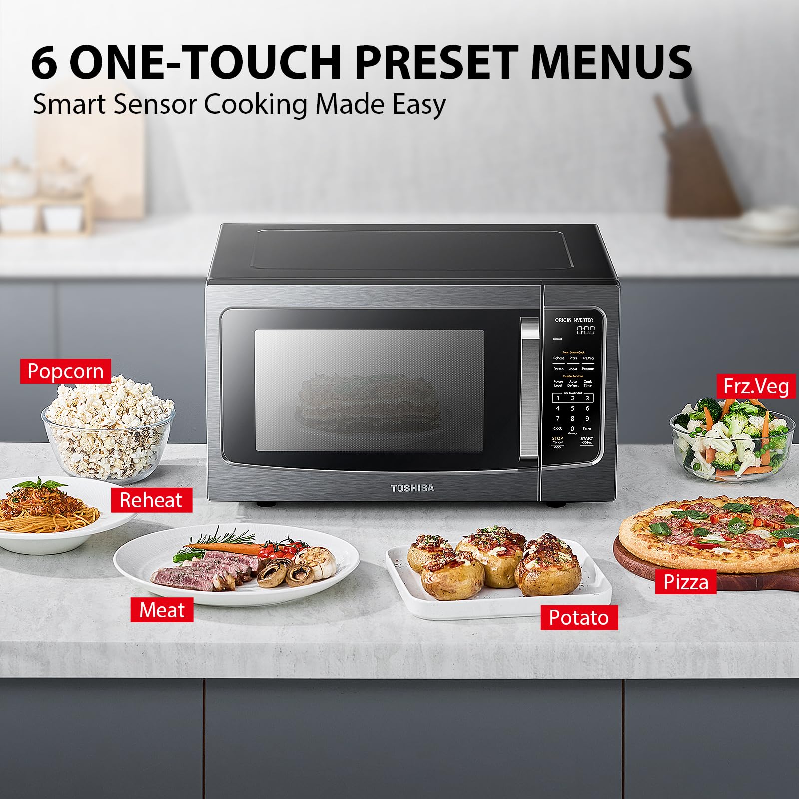 TOSHIBA ML-EM45PIT(BS) Countertop Microwave Oven with Inverter Technology, Kitchen Essentials, Smart Sensor, Auto Defrost, 1.6 C
