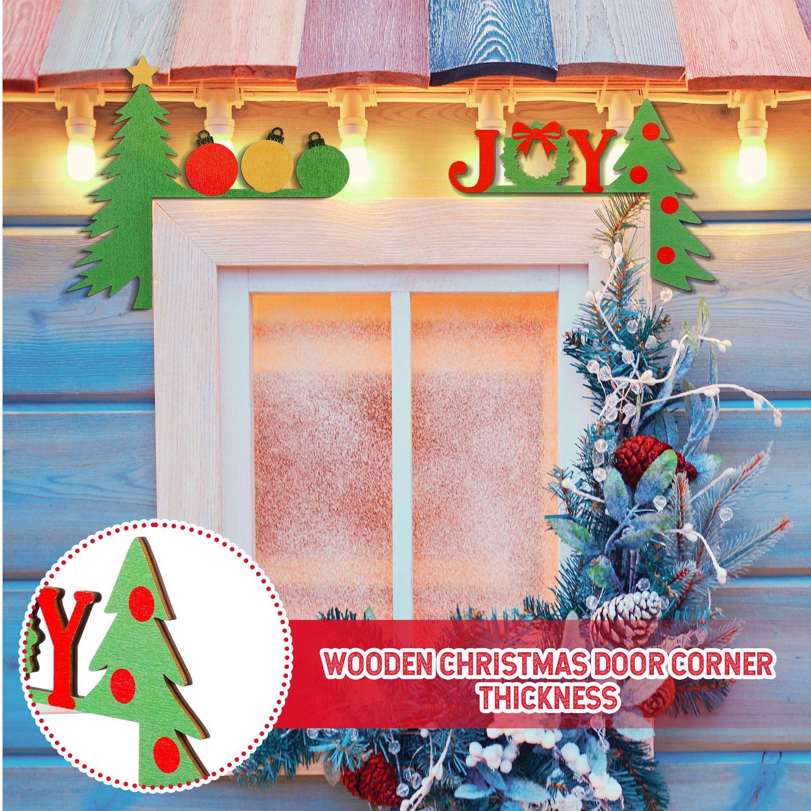 Briwooody 2 Pcs Christmas Door Topper Funny Joy Tree Door Frame Corner Sign Decor Home Wooden Christmas Cabinet Knob Covers Part
