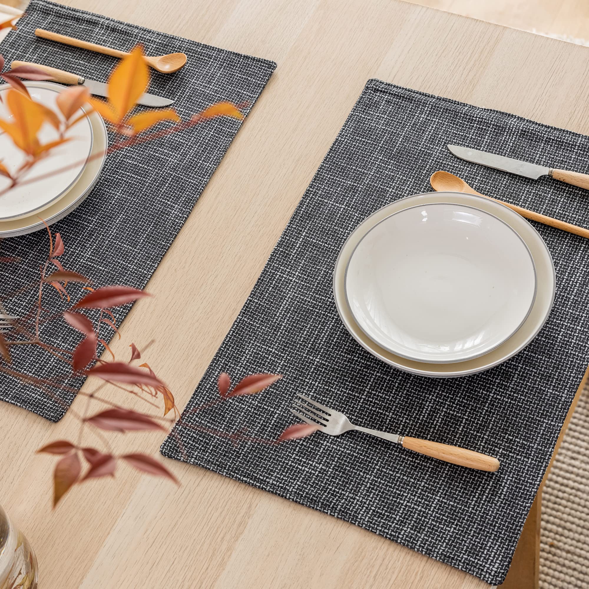 Kevin Textile Table Mats Set Of 6 Heat Resistant Washable Placemats For Parties Buffet Dinner, 13 X 19 Inches, Dark Grey
