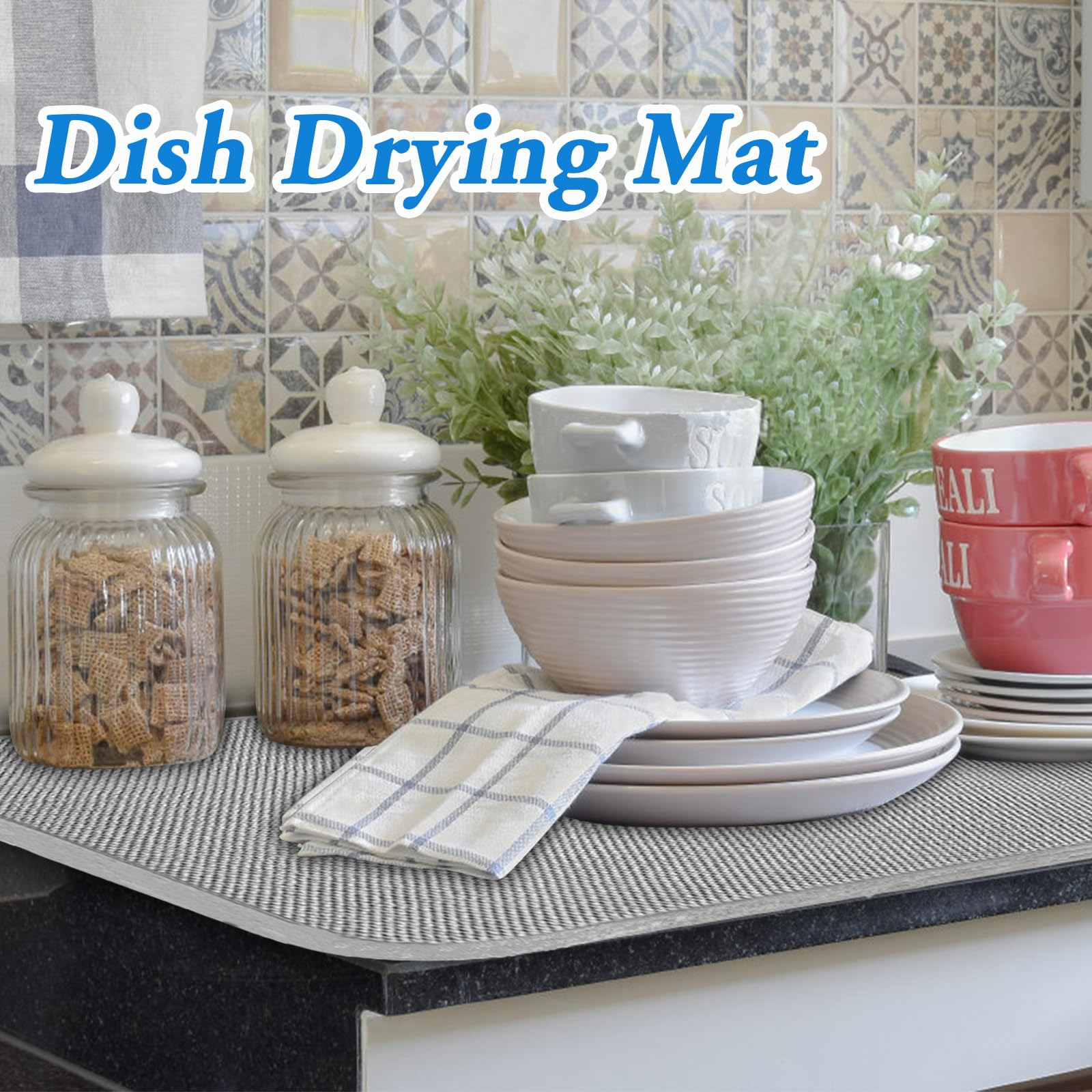 2 Pack Large Dish Drying Mat,24X17 Inch Absorbent Microfiber Dishes Drainer Mats,Dish Drying Pad For Countertops,Sinks,Draining