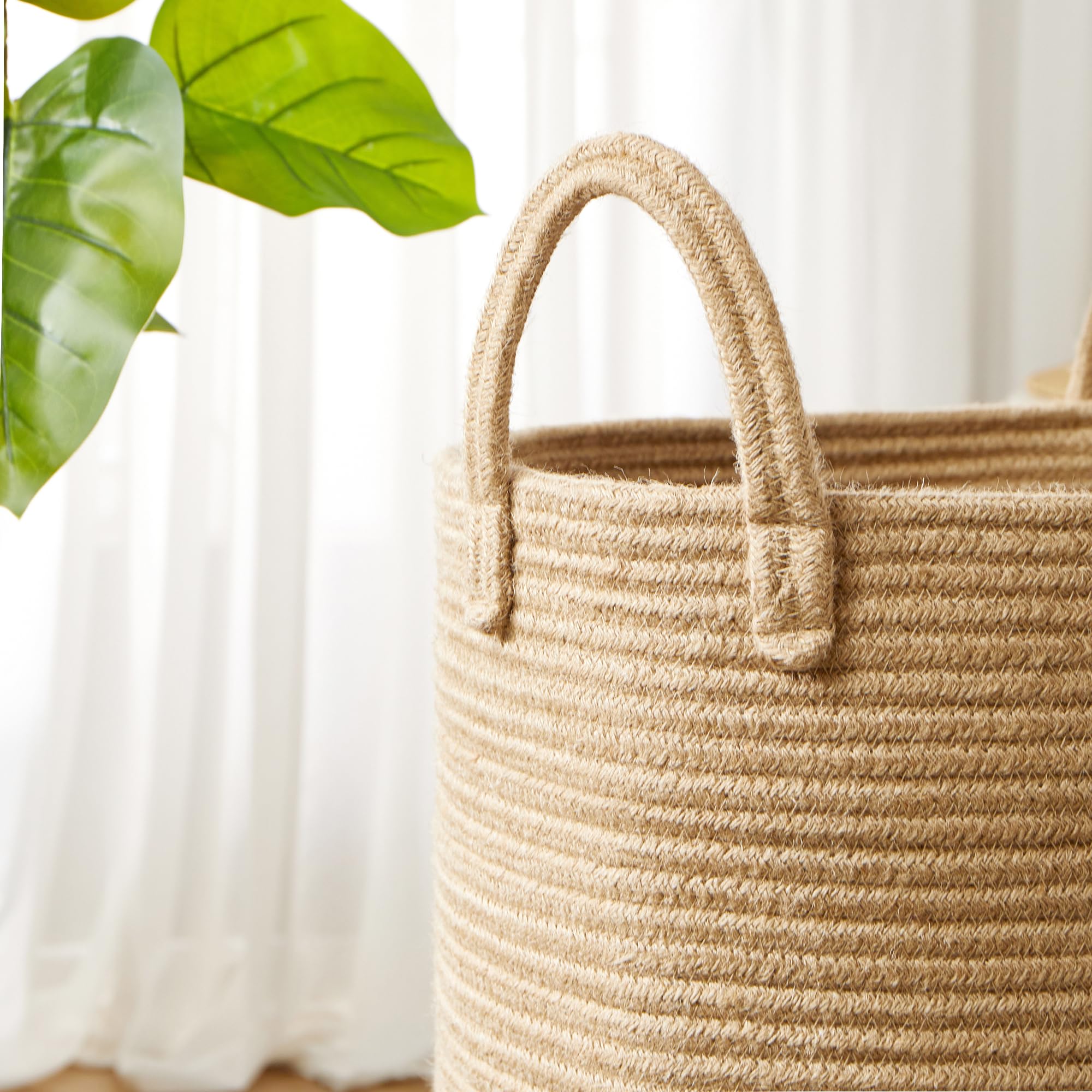 Mojoscend Jute Woven Rope Laundry Hamper Basket, 15Dx20H Inches Tall Hamper Basket For Blanket Storage, Nursery Clothes Hamper F