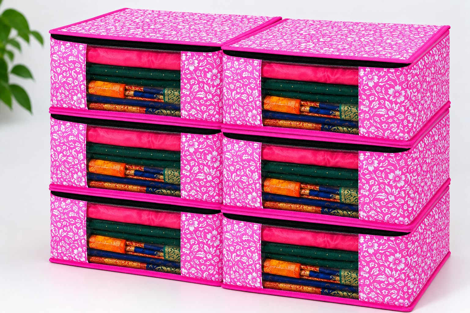 Shrey Creation Saree Covers With Zip NonWoven Printed Saree Cover/Saree Organizer For Wardrobe/Cloth Storage With Transparent W