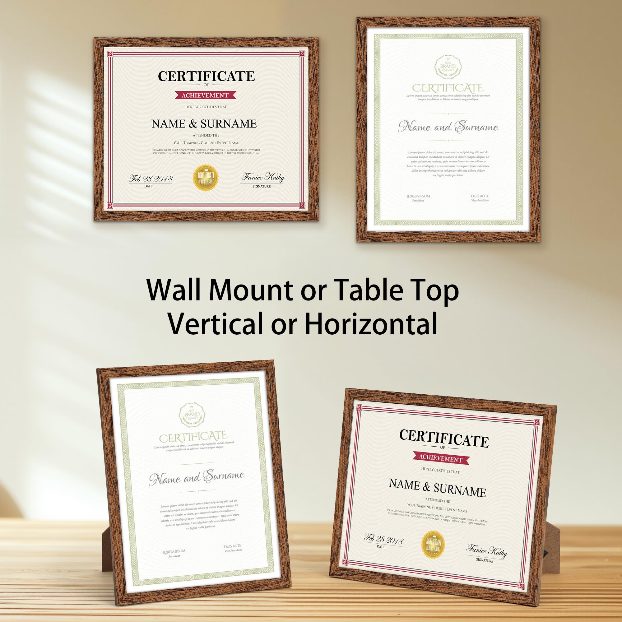 Giftgarden 8.5x11 Picture Frame Walnut Brown, Certificate Award Document Diploma 8.5 by 11 Thin Frame for Wall Tabletop Display,
