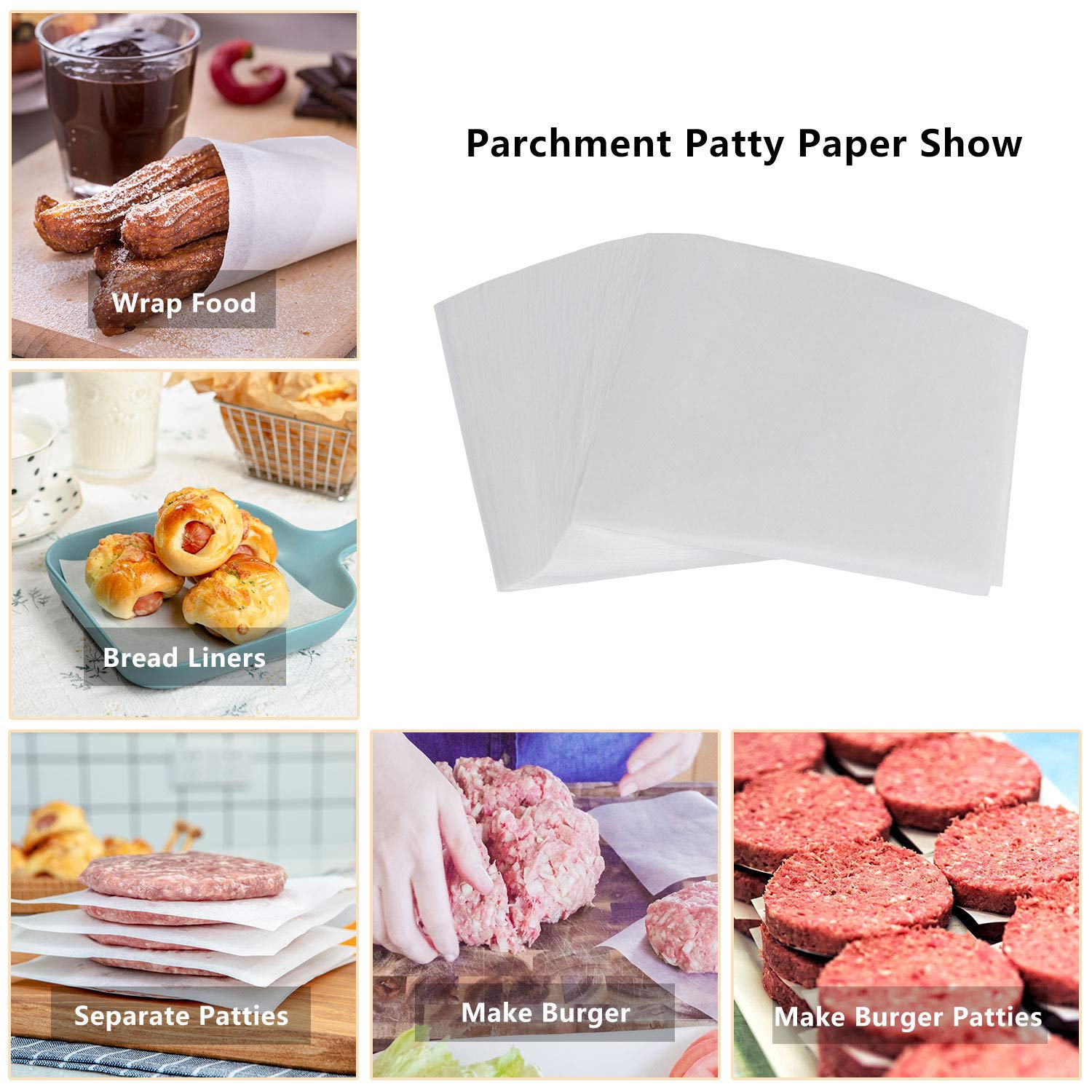 Katbite Hamburger Patty Paper 1000Pcs, 5.5''X5.5'' Non Stick Parchment Paper Squares Sheets For Patty Seperate, Burger Press, Gr