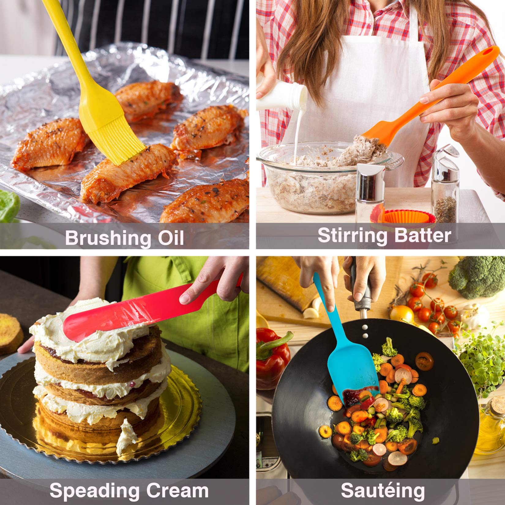 Silicone Spatula Set Of 7, P&P Chef Heat-Resistant Rubber Spatula Kitchen Utensils Set For Non-Stick Cooking Baking Decorating M