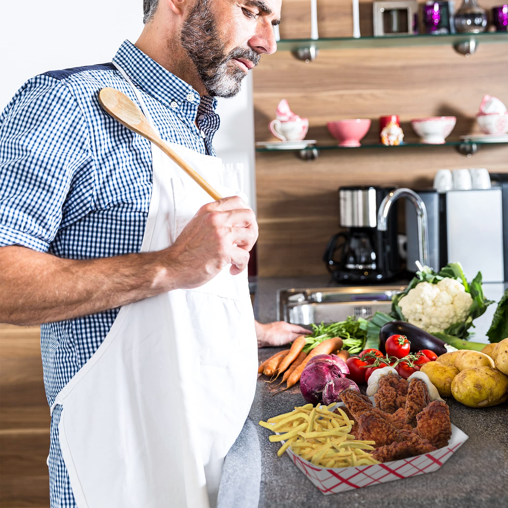 Mt Products 5 Lb. Plaid Lunch Paper Food Trays For Food Truck (Pack Of 50)