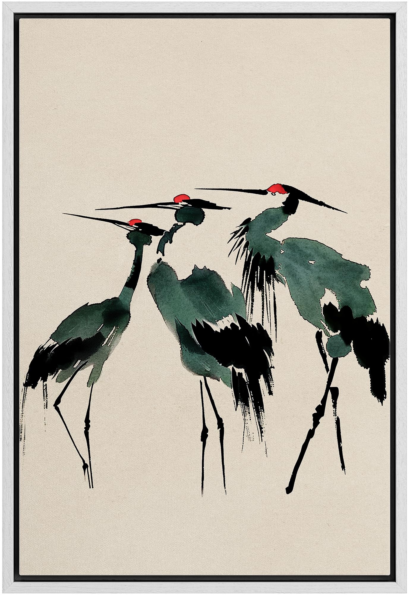 Wall26 Framed Canvas Print Wall Art Serene Crane Gathering Traditional Japanese Red-Crowned Cranes Illustrations Modern Art Rust