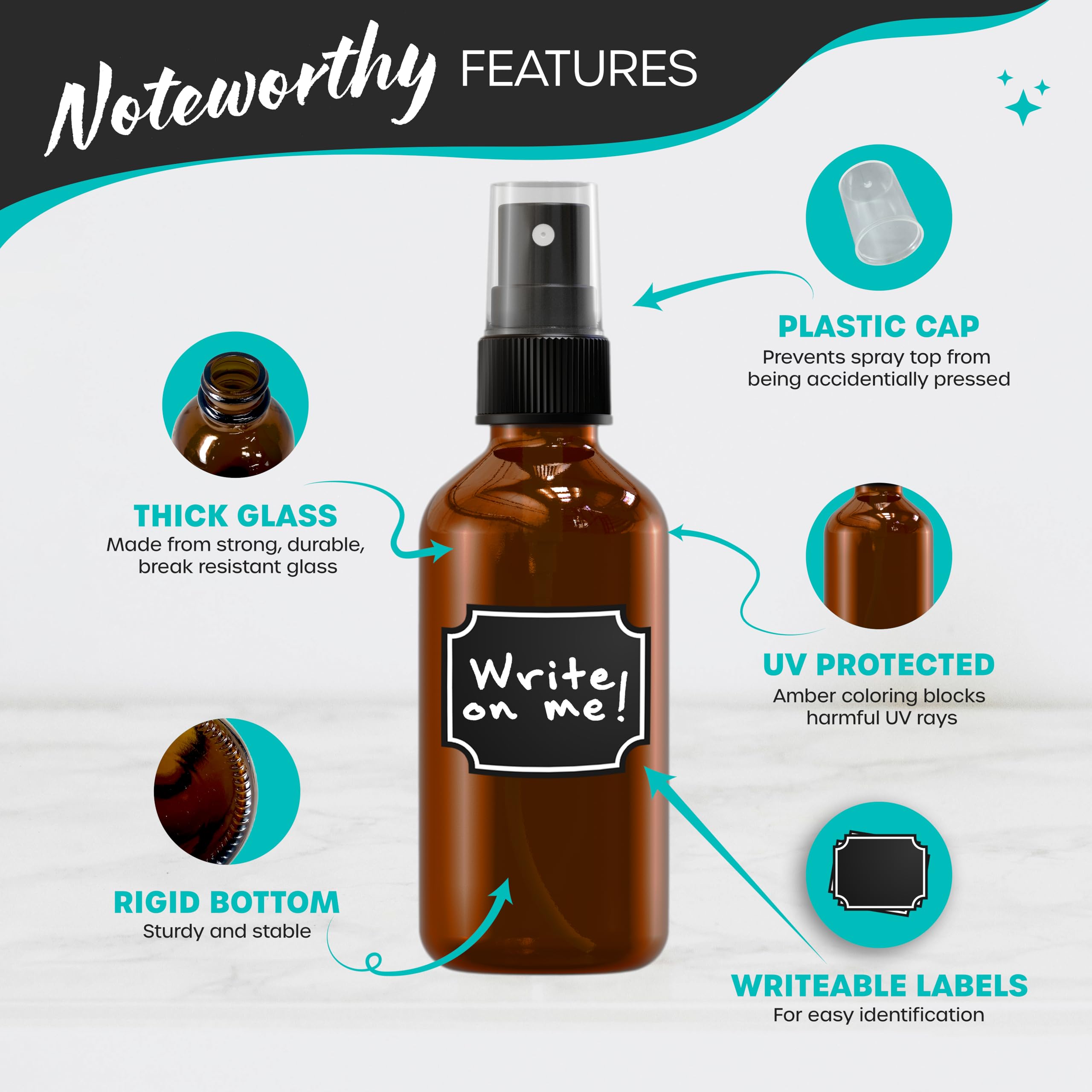 Nevlers 48 Pack Amber Glass Spray Bottles 4 Oz | Multi-Use Ultra Fine Mist Spray Bottles For Face | Perfume & Hair Spritzer Bott