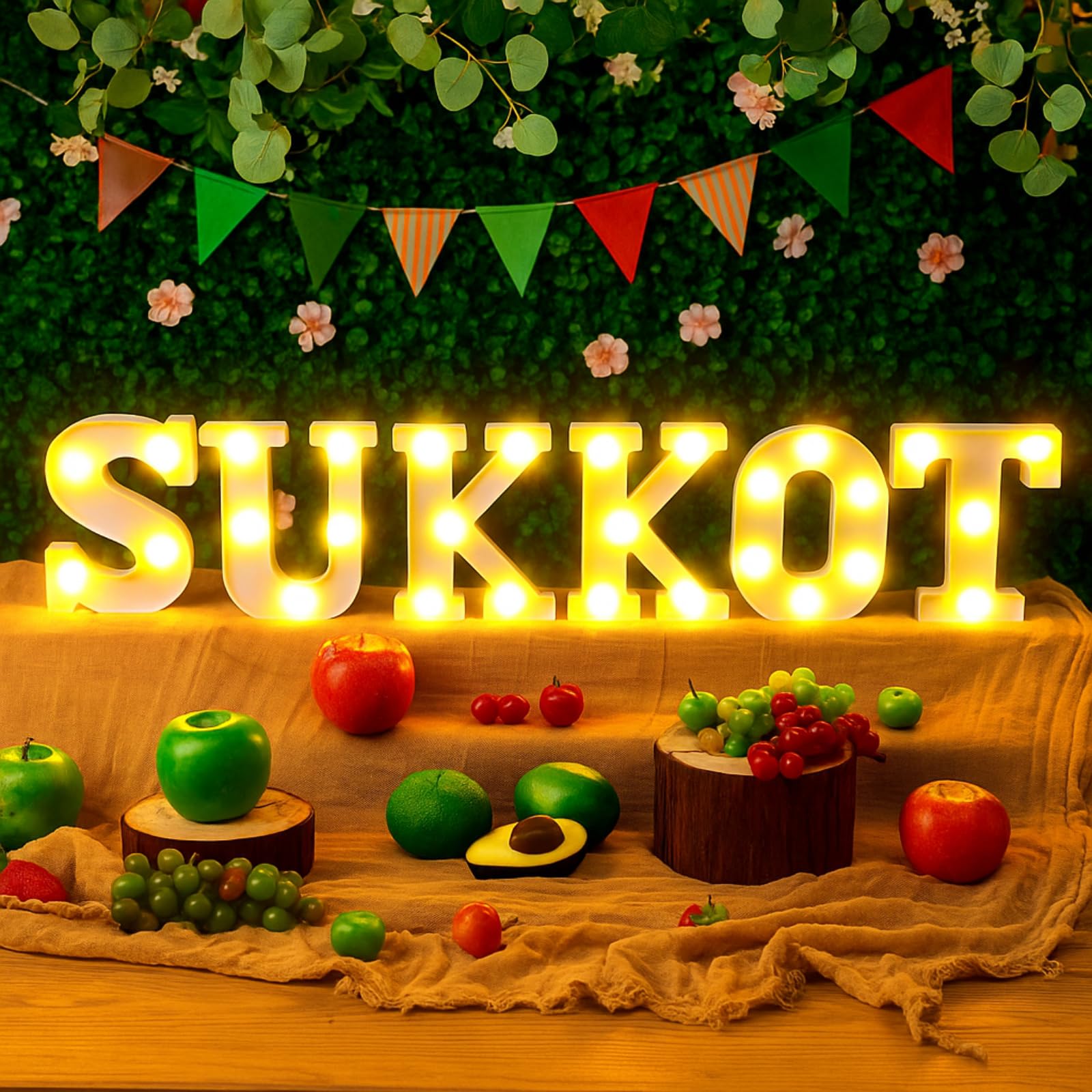 Honoson 6 Pcs Happy Sukkot Party Decoration Sukkah Supplies LED Letter Lights Neon Sign Table Decoration for Jewish Sukkot Party