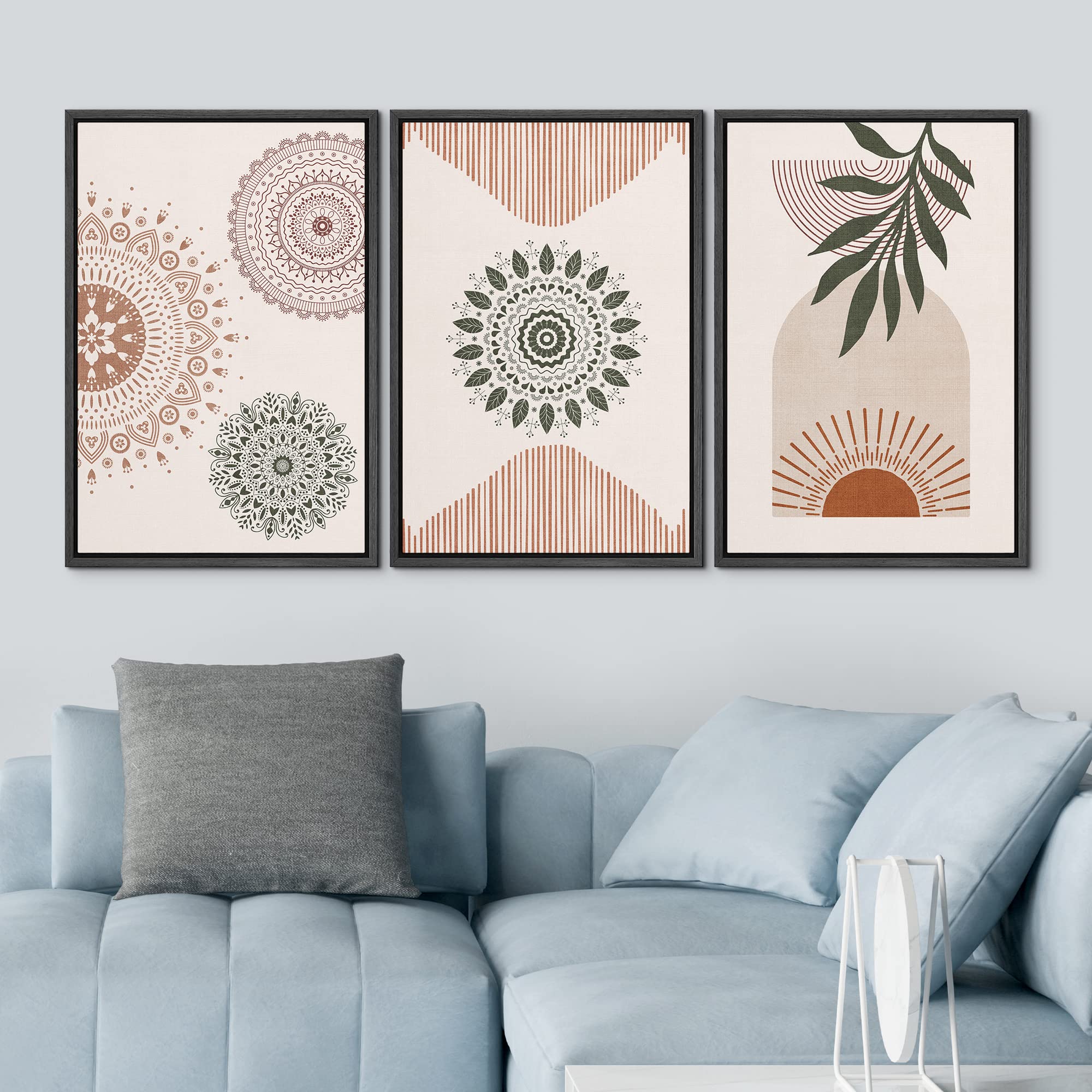 Idea4Wall Framed Canvas Print Wall Art Set Geometric Mandala Pattern Forest Plant Abstract Nature Illustrations Modern Art Nordi