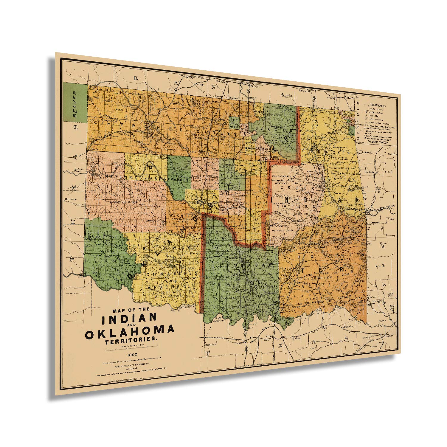 Historix Vintage 1892 Map Of The Indian And Oklahoma Territories - 18X24 Inch Vintage Map Of Oklahoma Wall Art - Vintage Oklahom