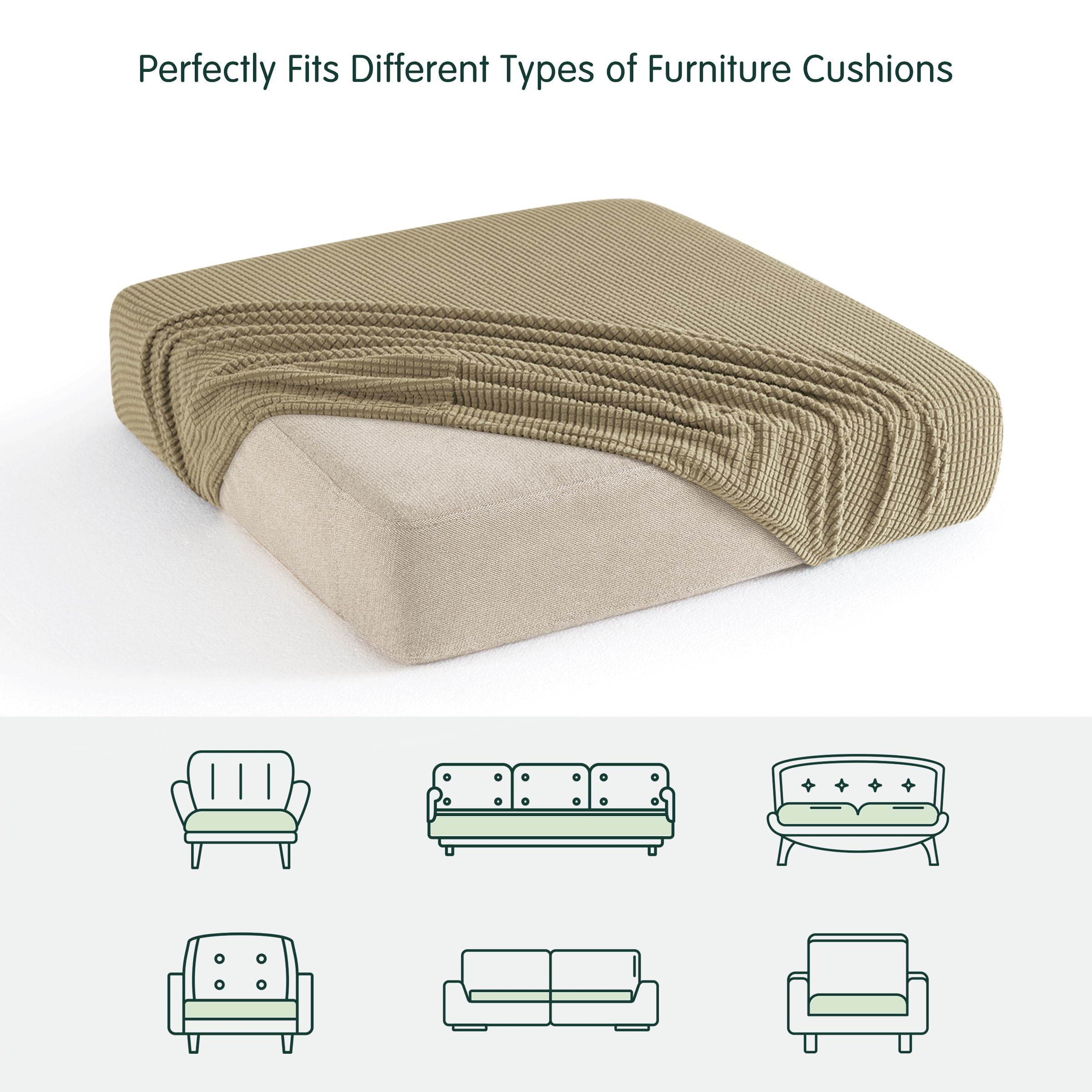 Chun Yi 3Pc Stretch Couch Cushion Covers, Sofa Seat Slipcovers Suitable For Armchair Loveseat Sofa With Spandex Jacquard Fabric(