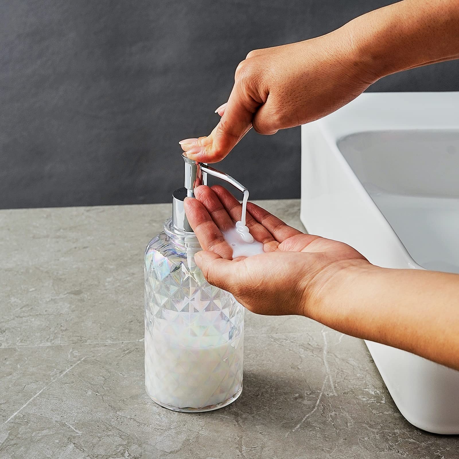 Set Of 5 Glass Bathroom Accessories Set Include Soap Dispenser & Tumbler & Soap Dish & Toothbrush Holder & Apothecary Jar(Luxuri