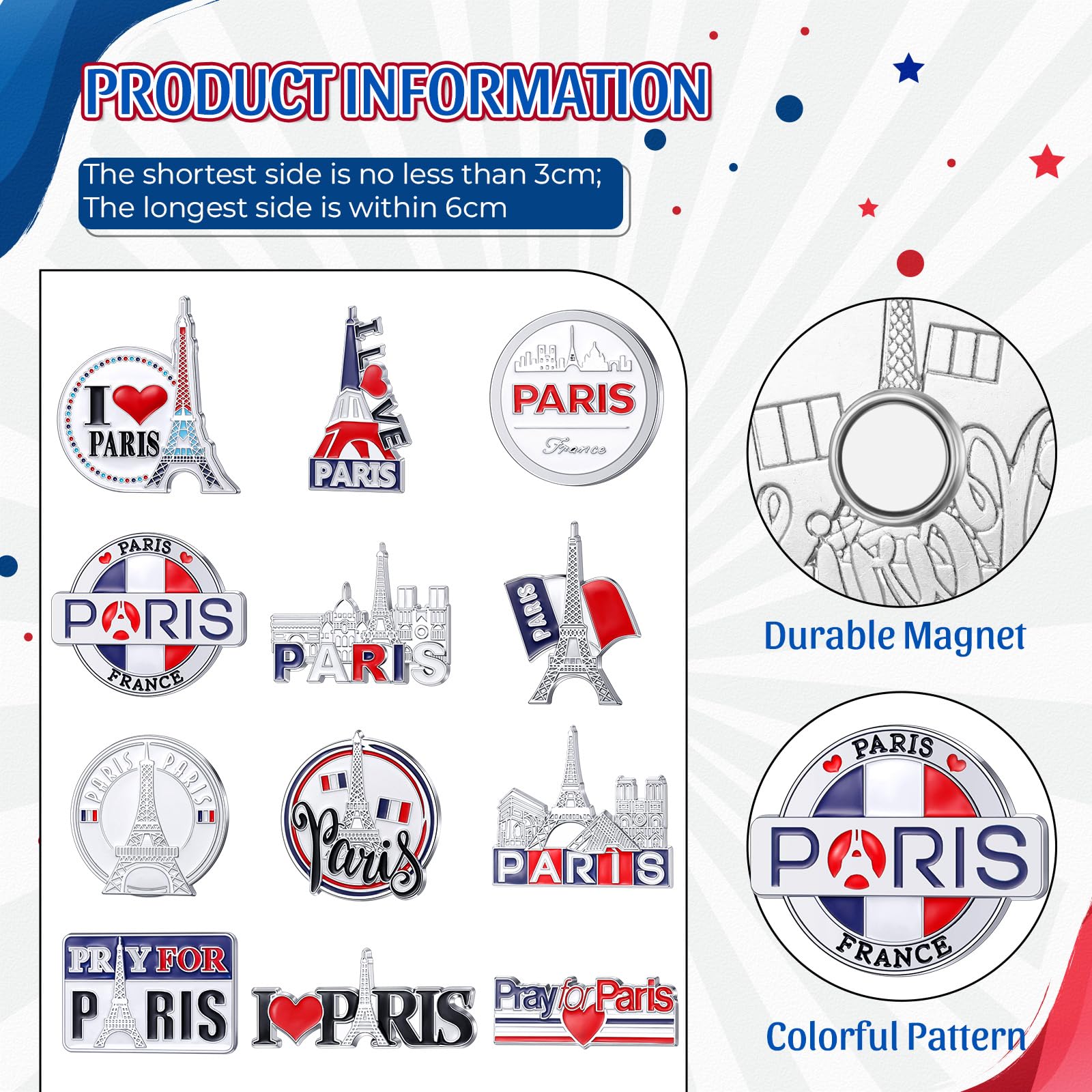 Konohan 12 Paris Magnet for Refrigerator Eiffel Tower Magnetic Souvenirs France Travel Gifts Decorative Magnet Collectible Souve