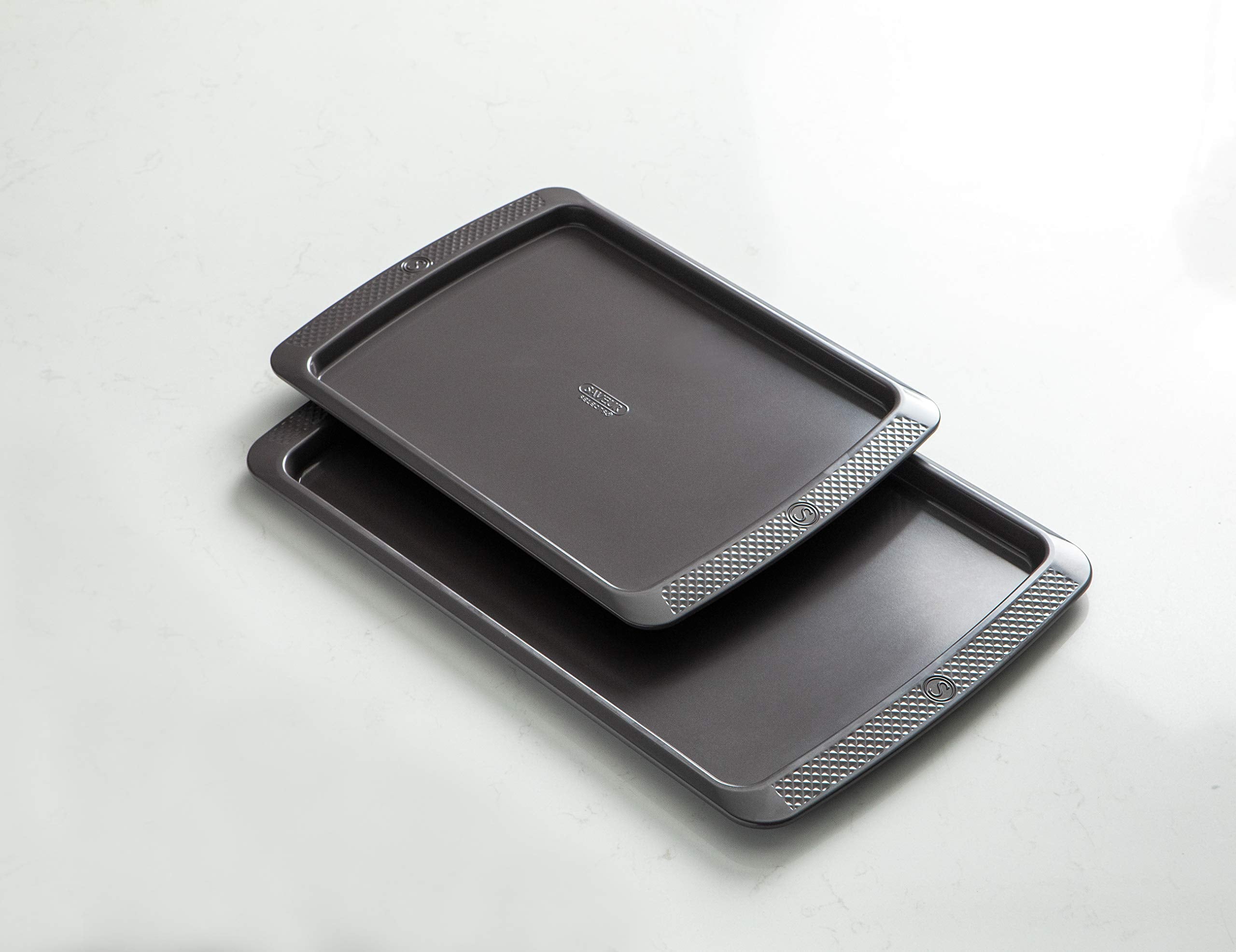 Saveur Selects Set Of 2 Rimmed Baking Sheets, 11-Inch By 17-Inch And 9-Inch By 13-Inch, Non-Stick, Warp-Resistant Carbon Steel,