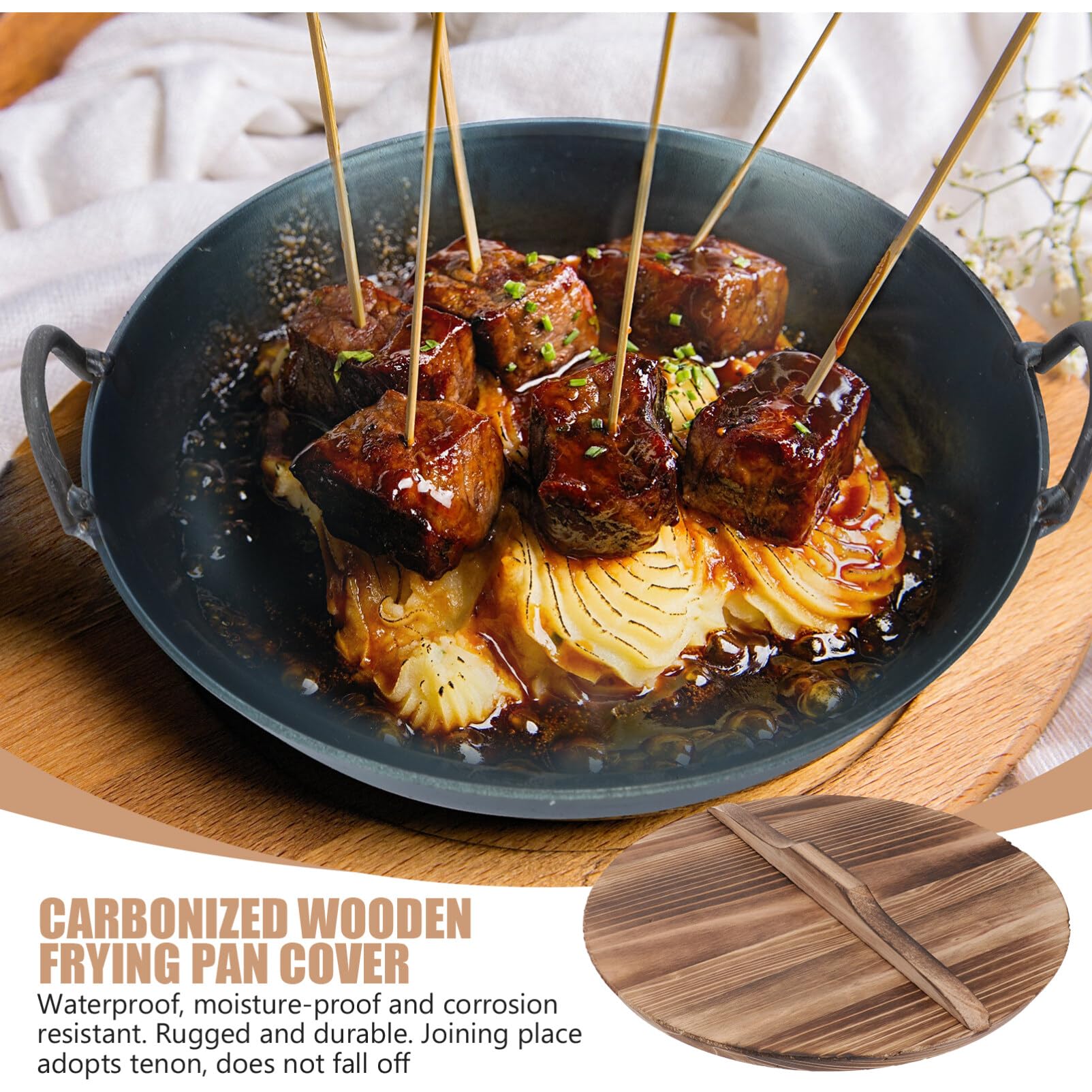 Cabilock Stainless Steel Cooking Utensils Wooden Pot Cover With Large Handle Wooden Wok Lid Anti- Hot Natural Wood Pot Lid Pan R