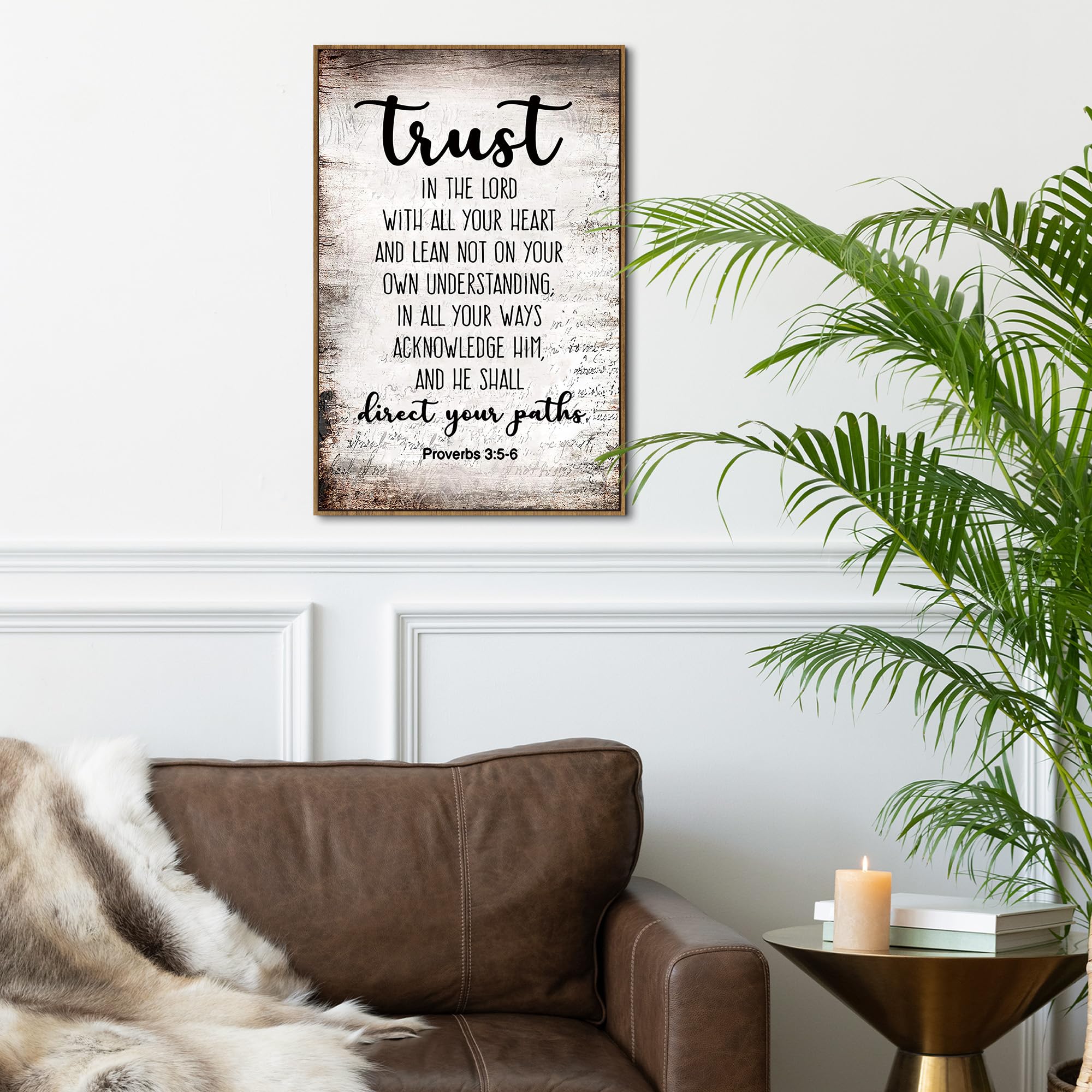 Phamte Christian Proverbs 3:5-6 Trust In The Lord With All Your Heart Wall Art Framed, Bible Scripture Wall Decor, Bible Scriptu