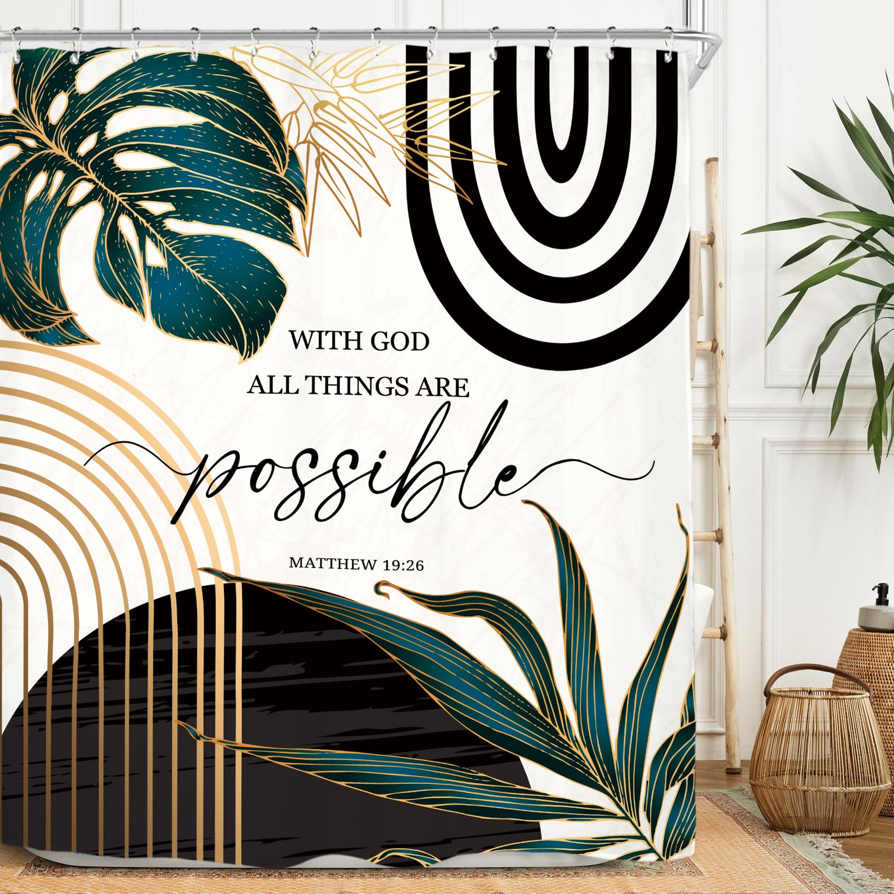 Miyotaa Abstract Bible Quotes Shower Curtain Set 60Wx71H Inches Minimalist Aesthetic Modern Contemporary Inspirational Motivatio