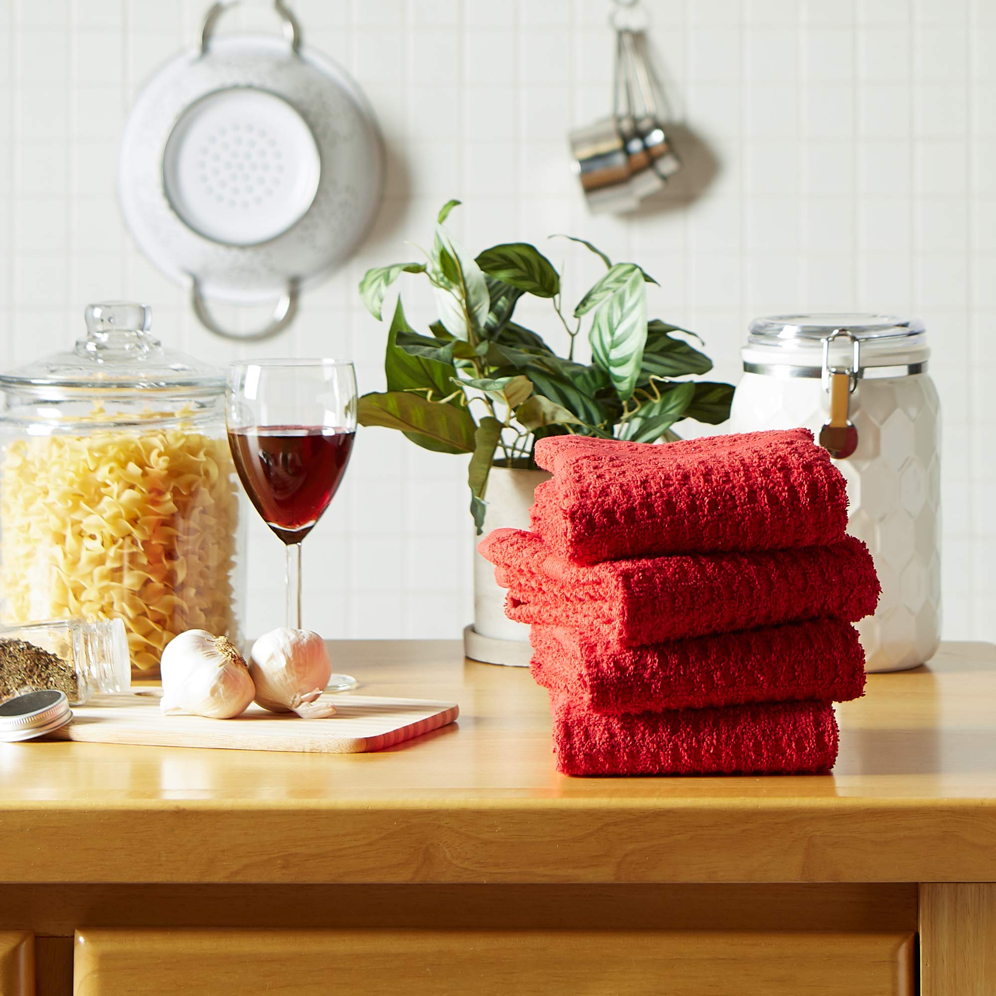 SOLID WAFFLE DISHTOWEL RED Set of 4