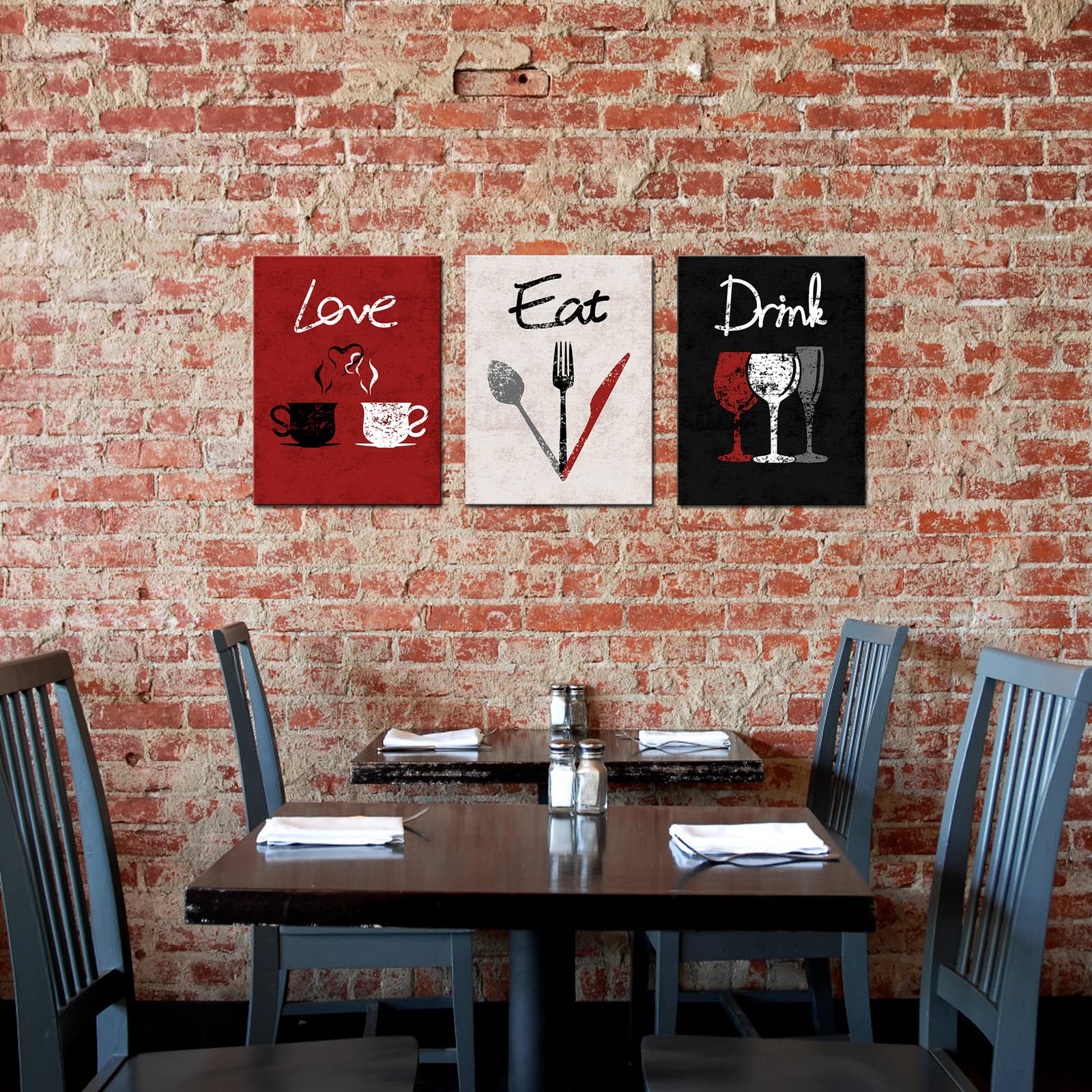 Rnnjoile 3 Piece Red Kitchen Decor Love Eat Drink Canvas Wall Art Pictures Set Dinning Room Wall Accessories Gift For Women Her