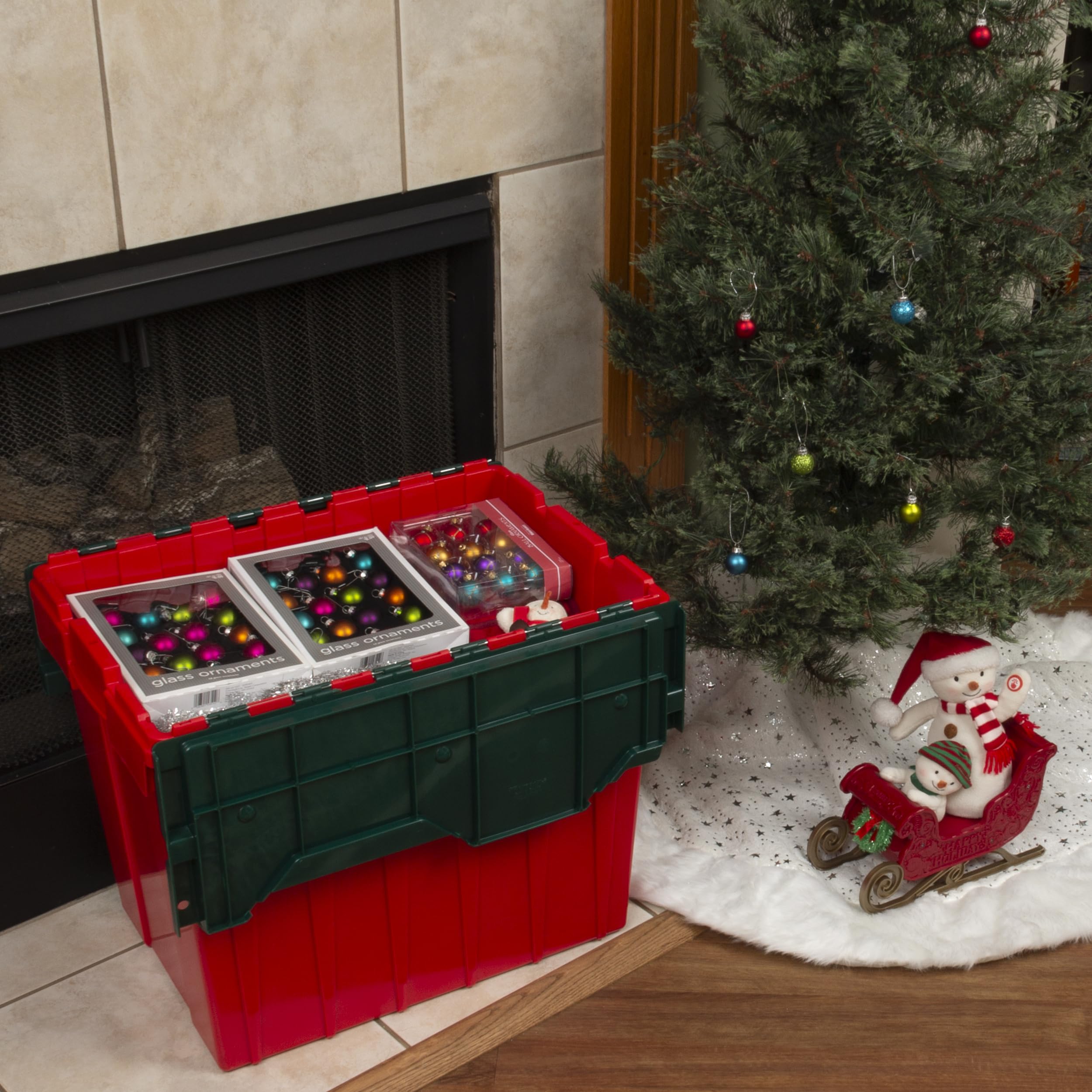 Akro-Mils 66497Rdgrn 18 Gallon Plastic Stackable Storage Keepbox Tote Container With Hinged Attached Lid, 21-Inch L X 15-Inch W