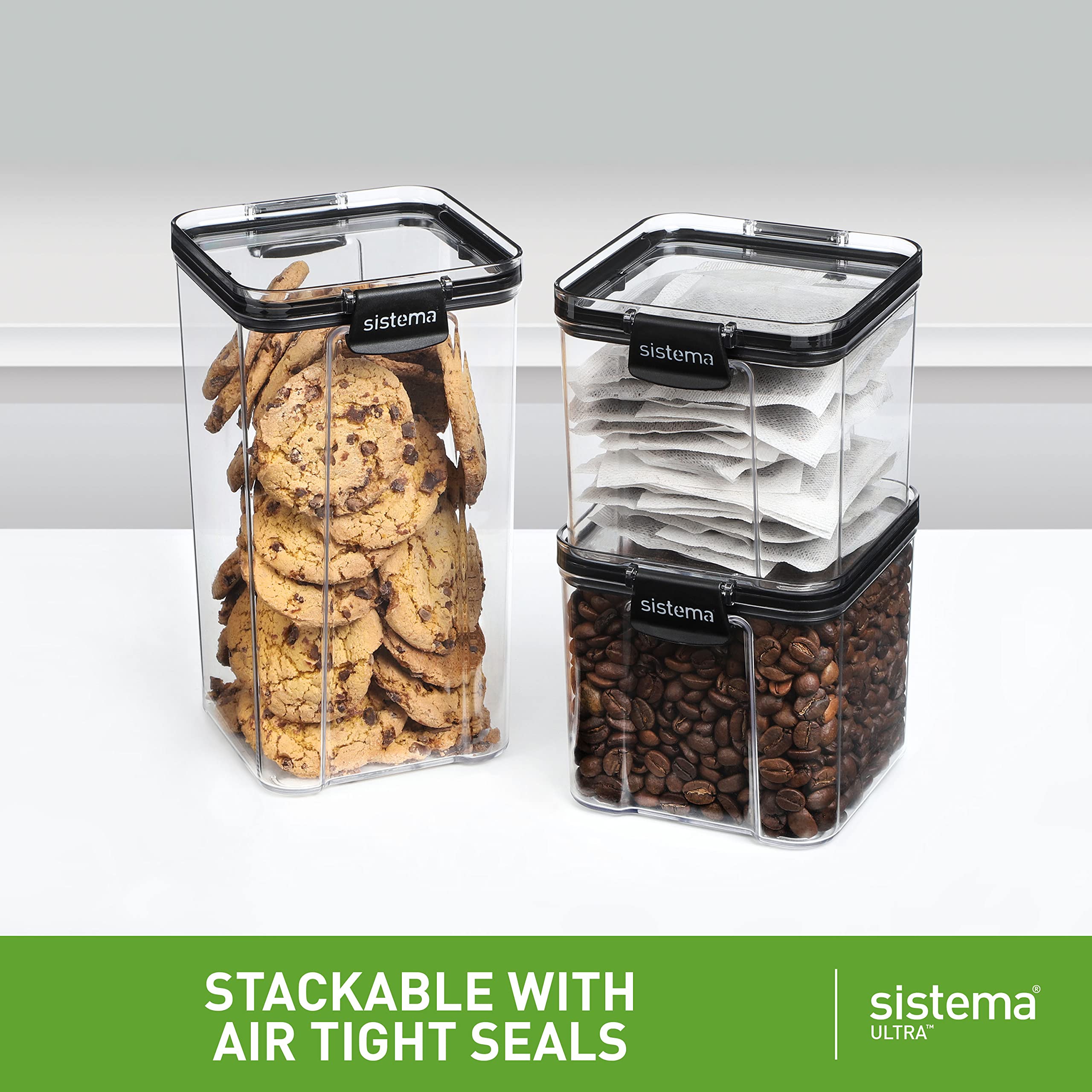 Sistema Tritan Ultra Airtight Pantry Storage Containers, 3-Pack, BPA-Free, Clear, Stackable, Model 1009655