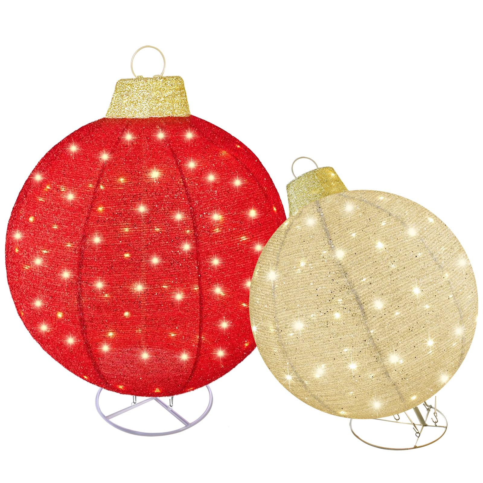 HOYECHI 2pc Lighted Pop-Up Outdoor Christmas Ornament Set - Holiday Ball Decorations with 200 LED Lights, 8 Lighting Modes, for 